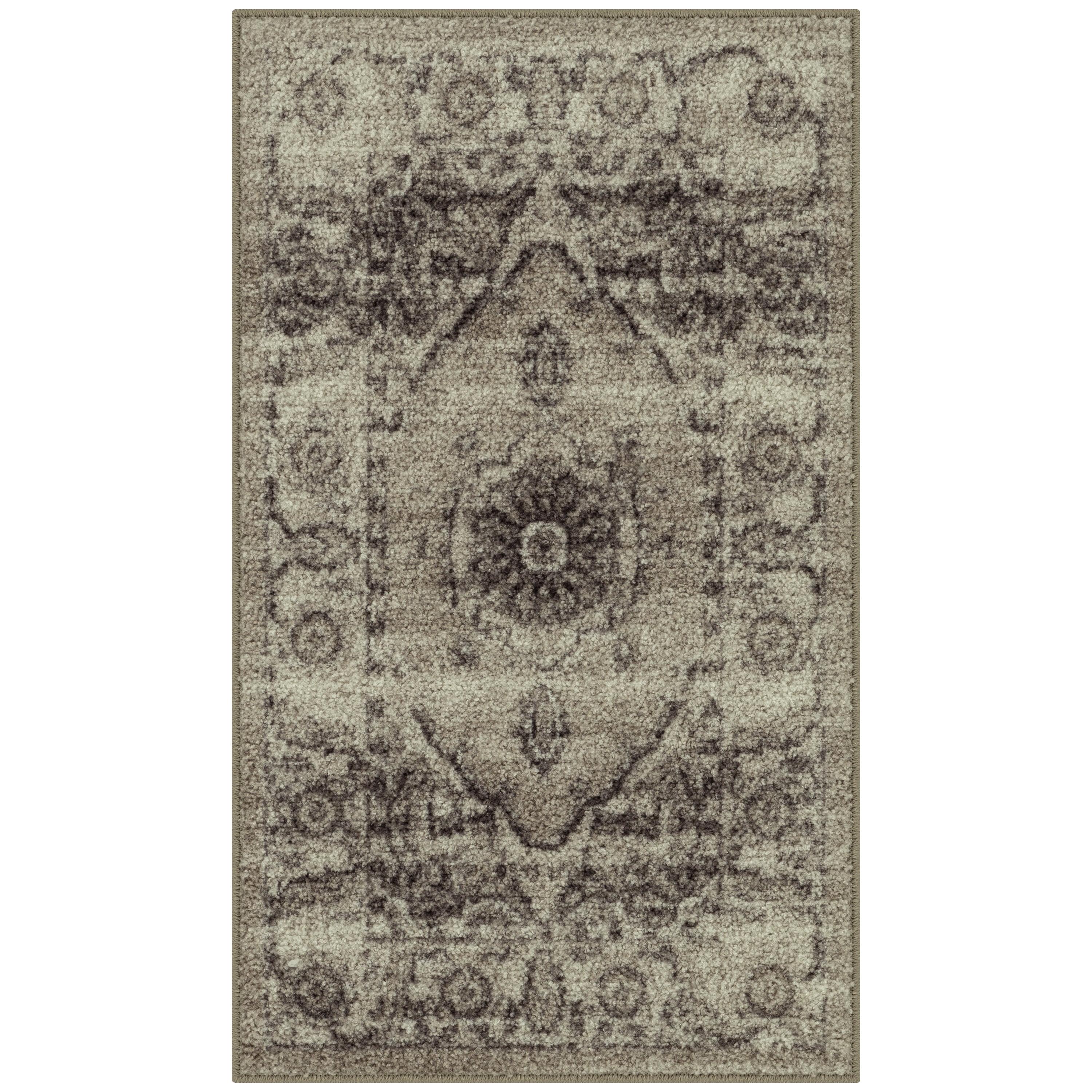 Maples Rugs Lexington Farmhouse Floral Taupe Washable Entryway Area Rug, 1'8 x 2'10