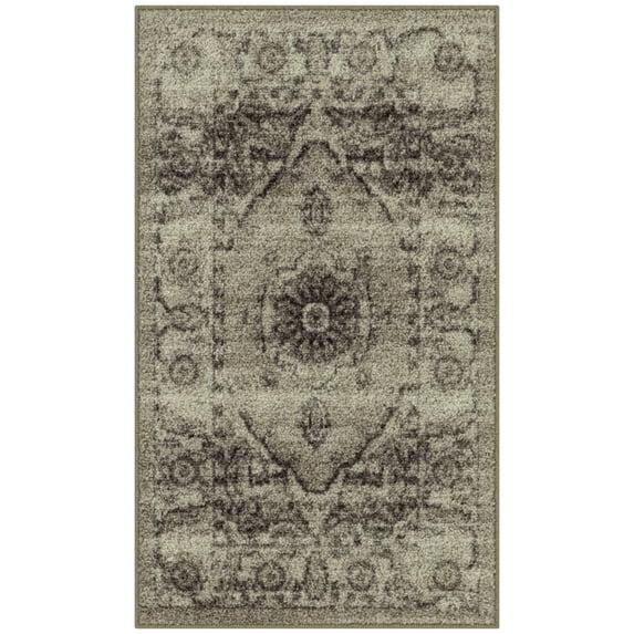 Maples Rugs Lexington Farmhouse Floral Taupe Washable Entryway Area Rug, 1'8 x 2'10