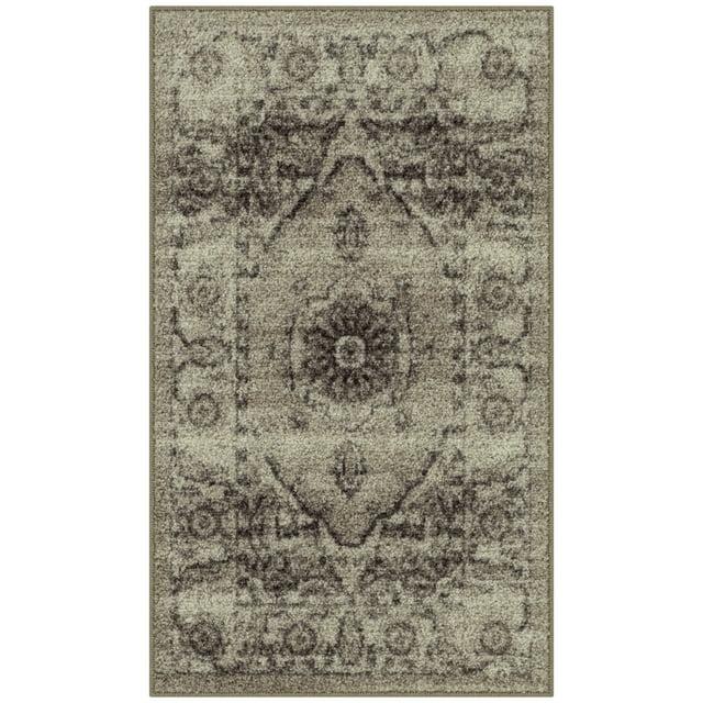 Maples Rugs Lexington Farmhouse Floral Taupe Washable Entryway Area Rug, 1'8 x 2'10