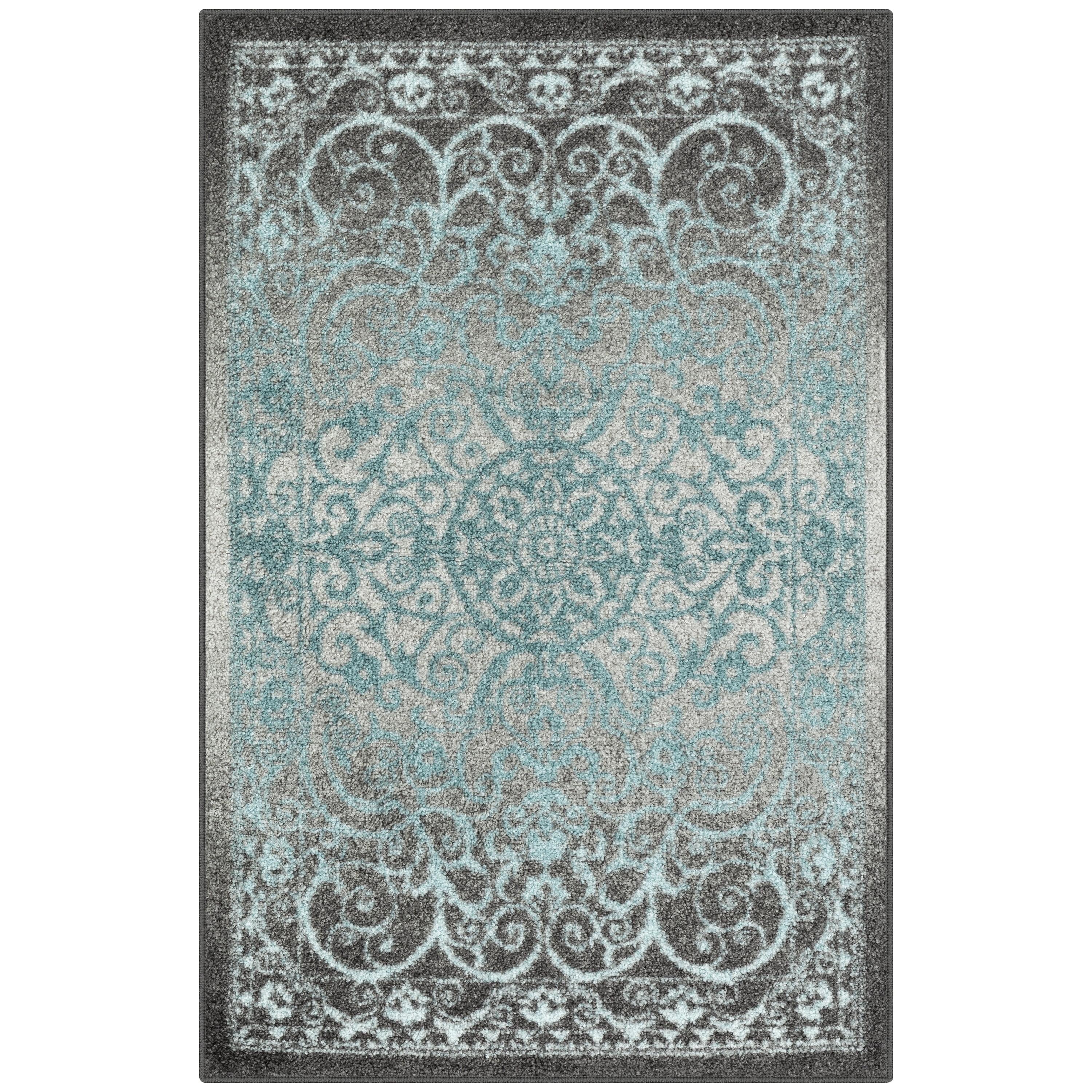 Maples Rugs Pelham Medallion Entryway Area Rug for Indoor, 1'8" x 2'10", Gray/Blue