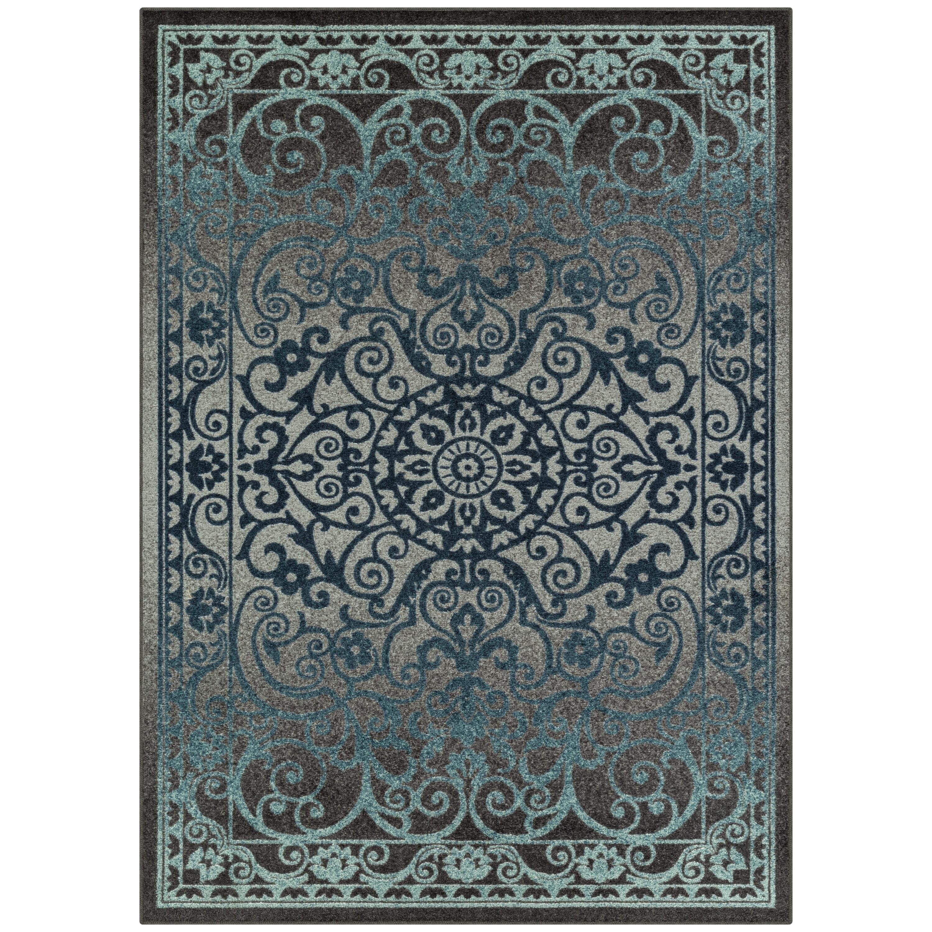 Maples Rugs Pelham Medallion Living Room Area Rug for Indoor, 5' x 7', Dark Gray/Blue