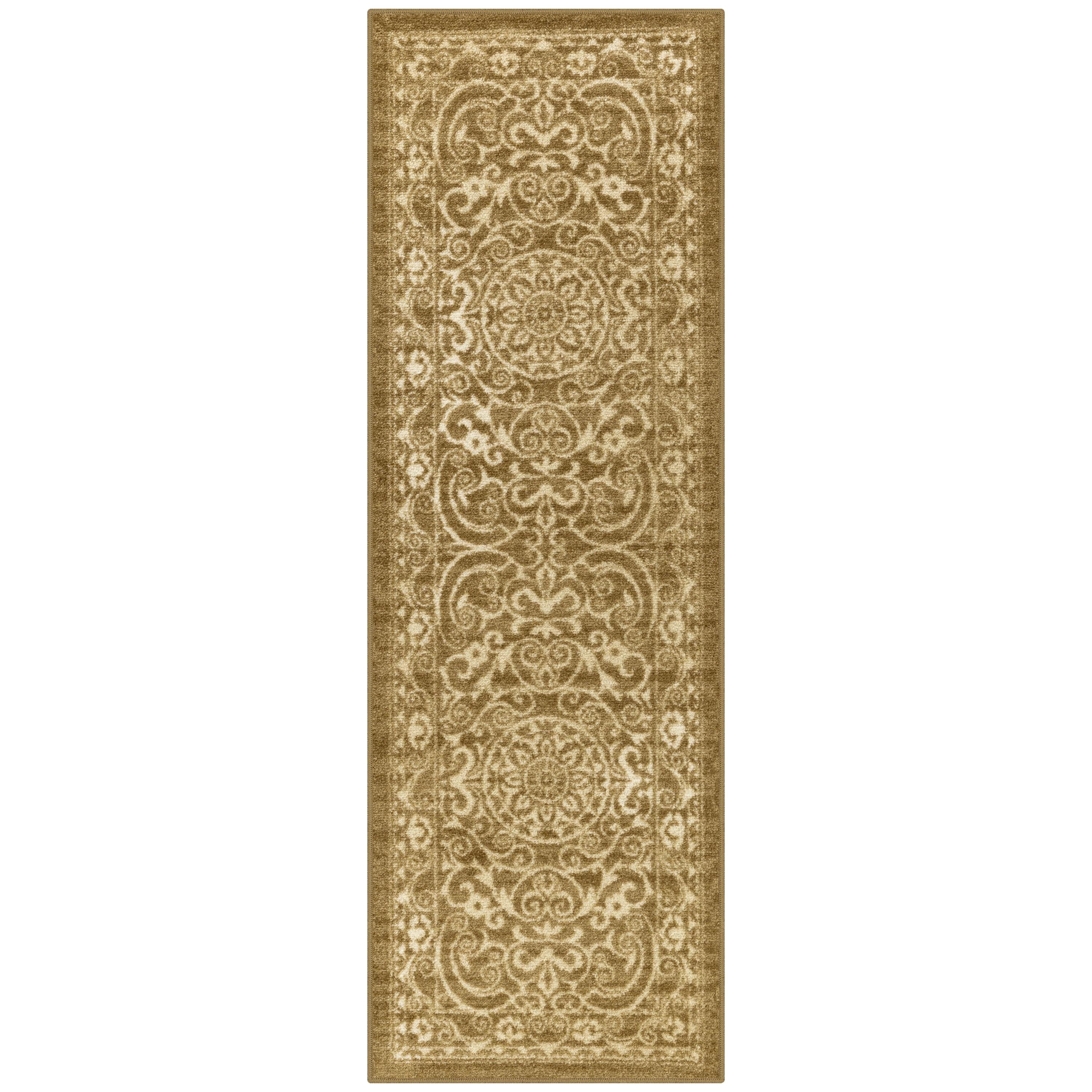 Khaki Vintage Medallion 2'x6' Tufted Runner Rug with Non-Slip Backing