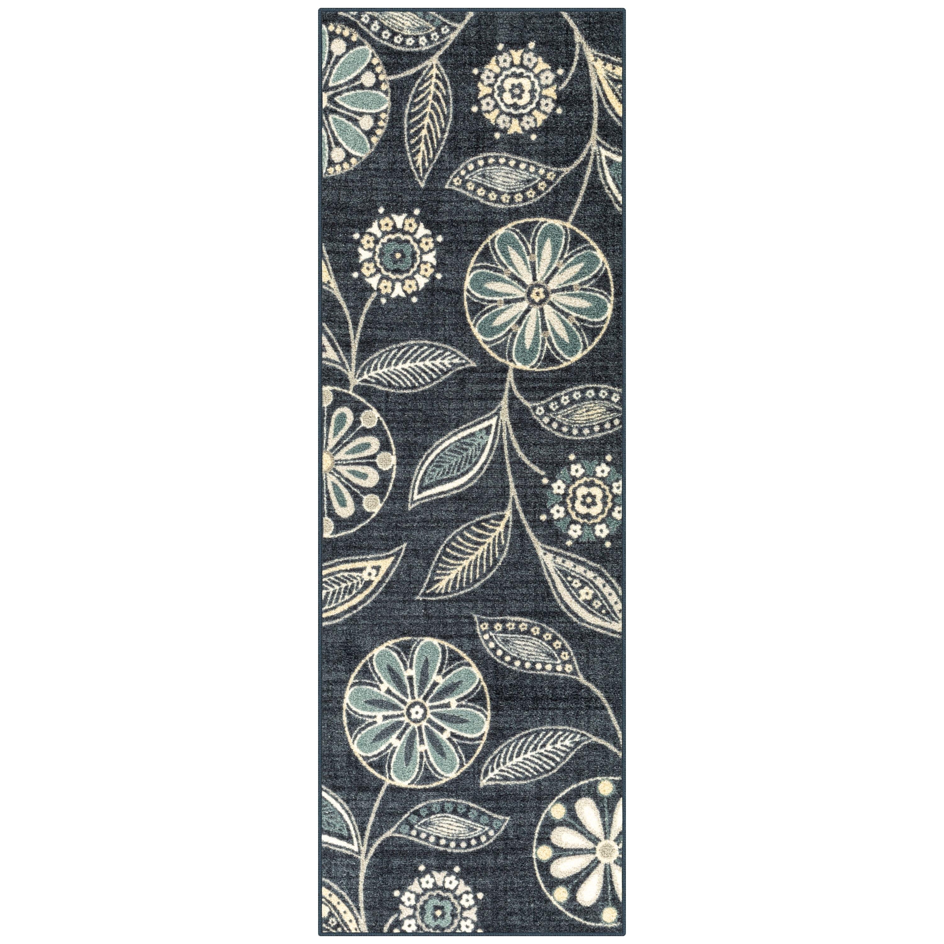 Blue Floral Tufted Washable Reversible Runner Rug