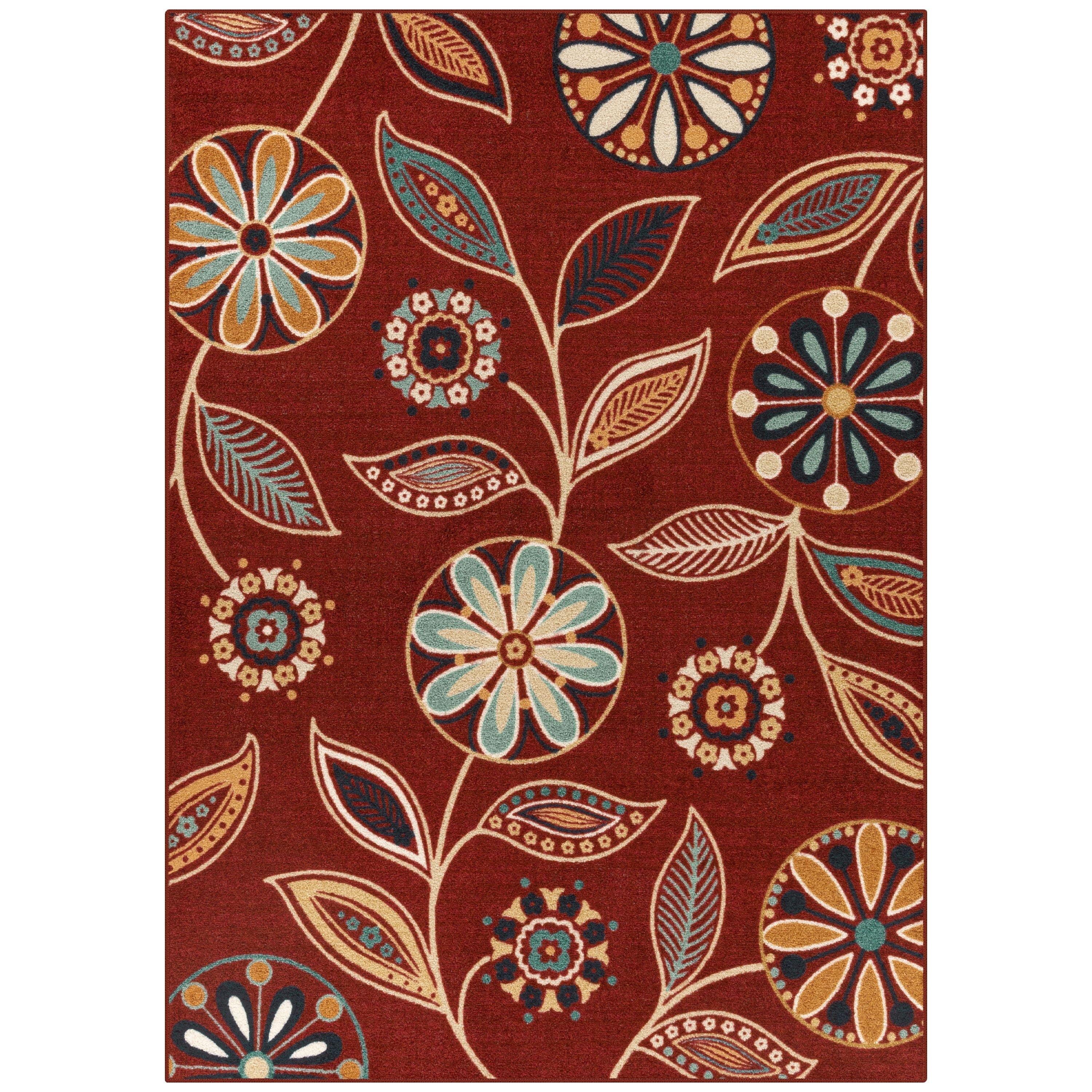 Red Floral Tufted Reversible Synthetic Kids Area Rug, 7' x 10'