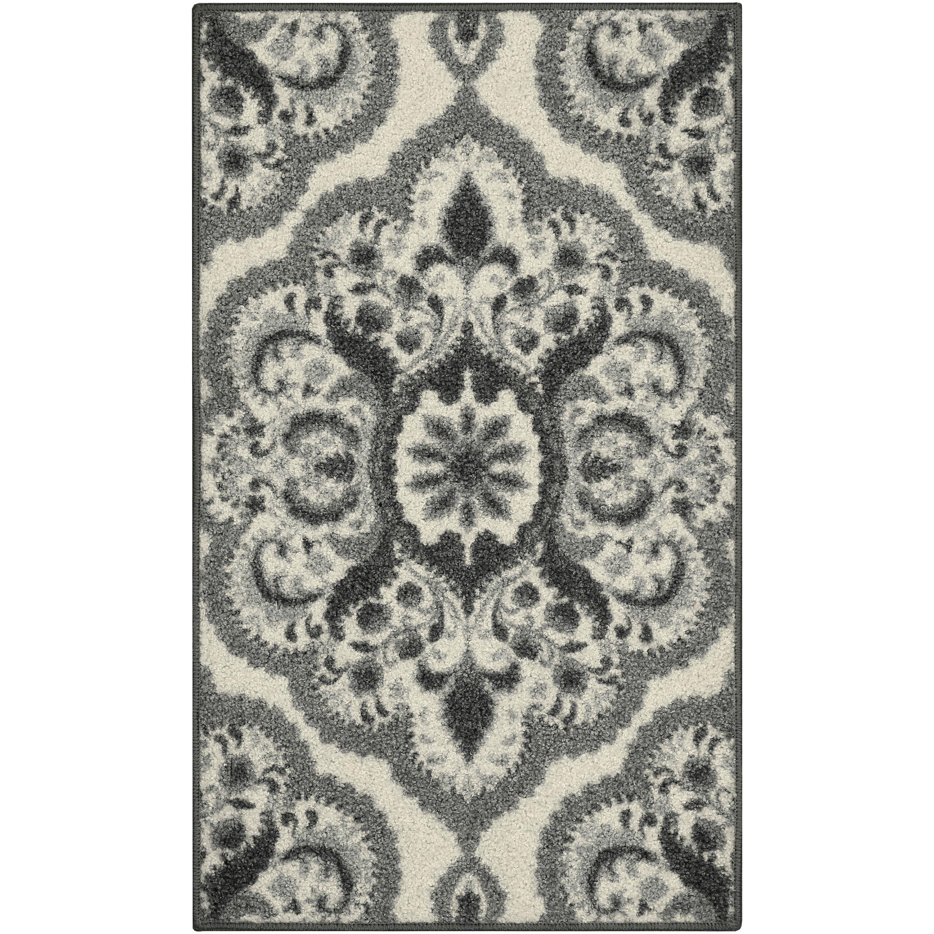 Gray Medallion Tufted Washable Non-Slip Accent Rug