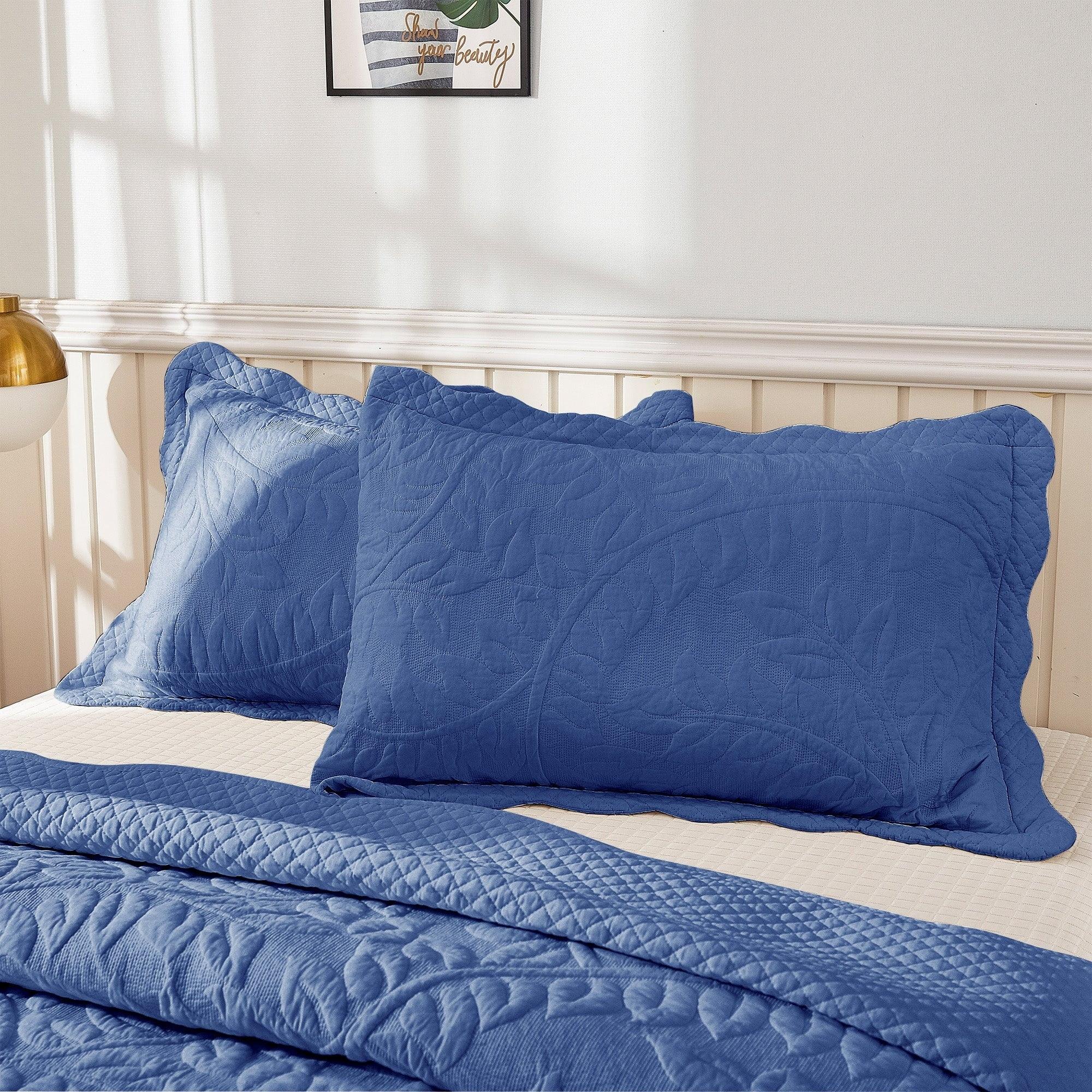 MarCielo  2-Piece 100% Cotton Embroidered Quilted Pillow Shams Navy - King