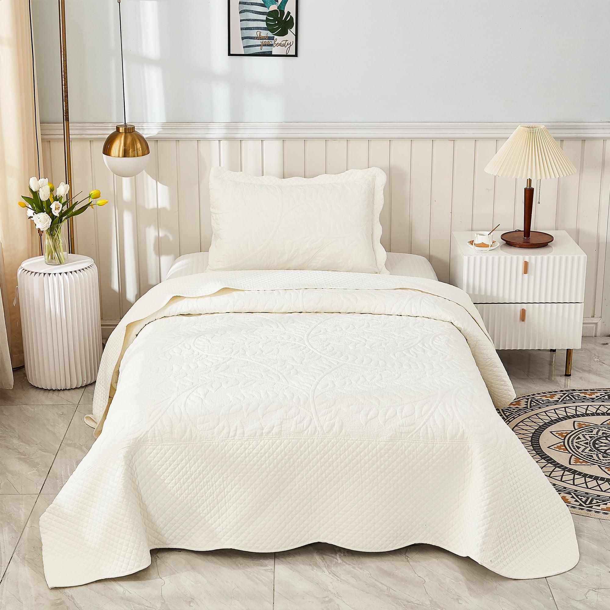 MarCielo  3 Piece Cotton Oversized Bedspread Quilt Set Tmonica Soft White - Twin