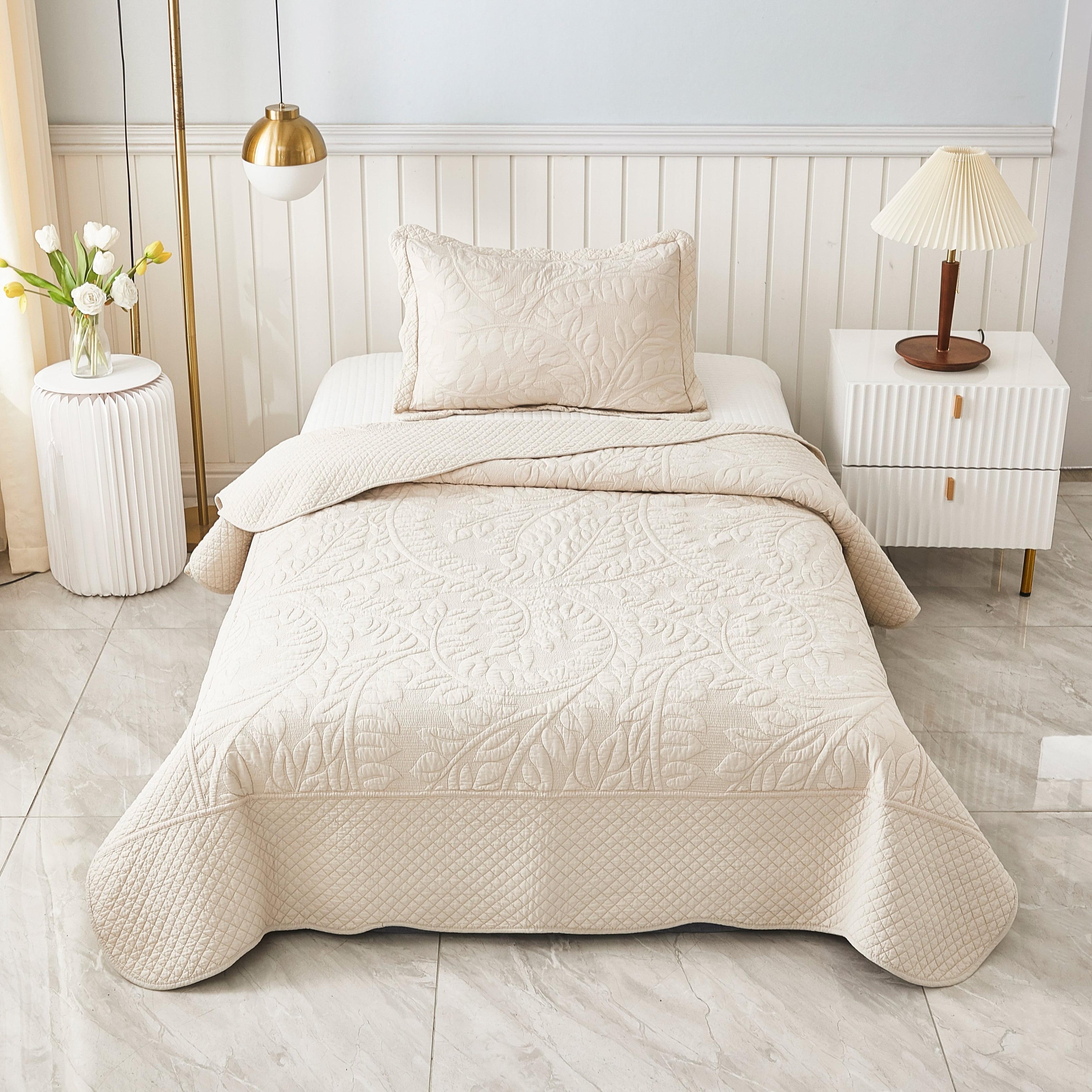 Khaki Beige Twin Cotton Reversible Quilt Set