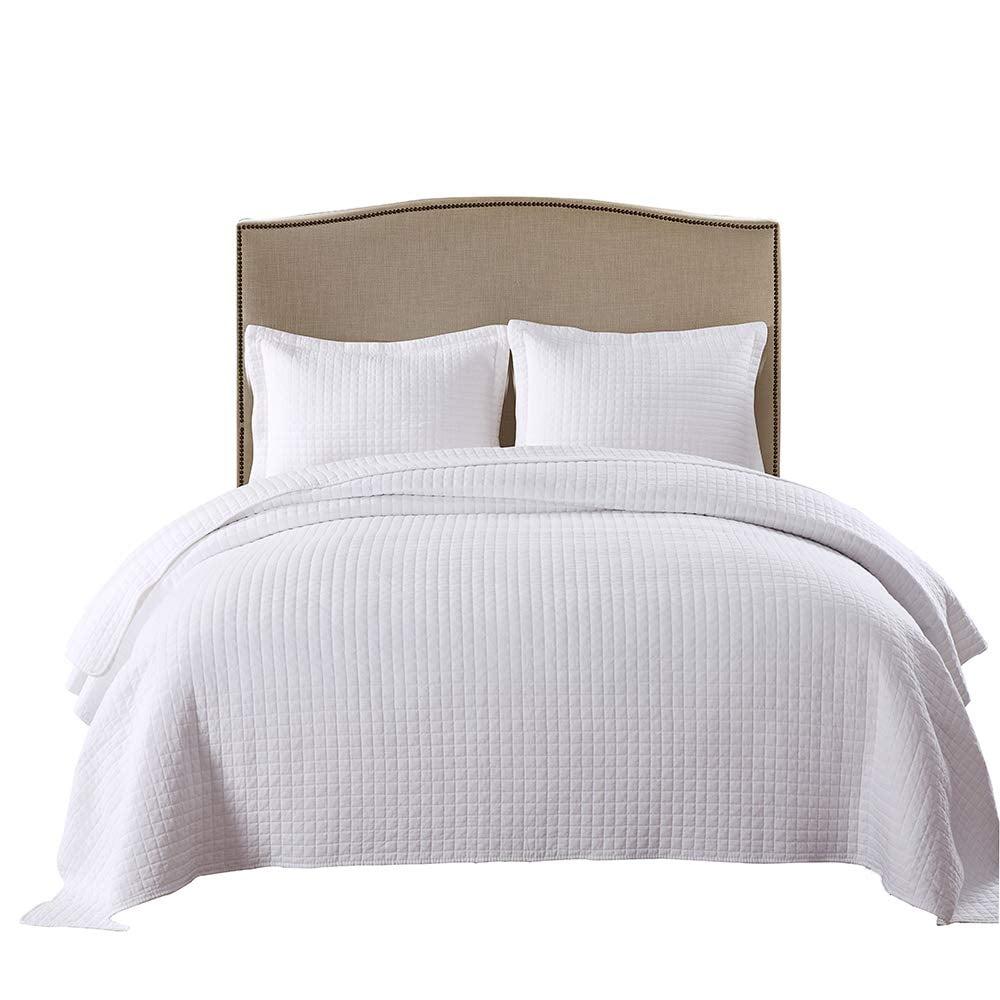 White Cotton Queen Reversible Quilted Bedspread Set