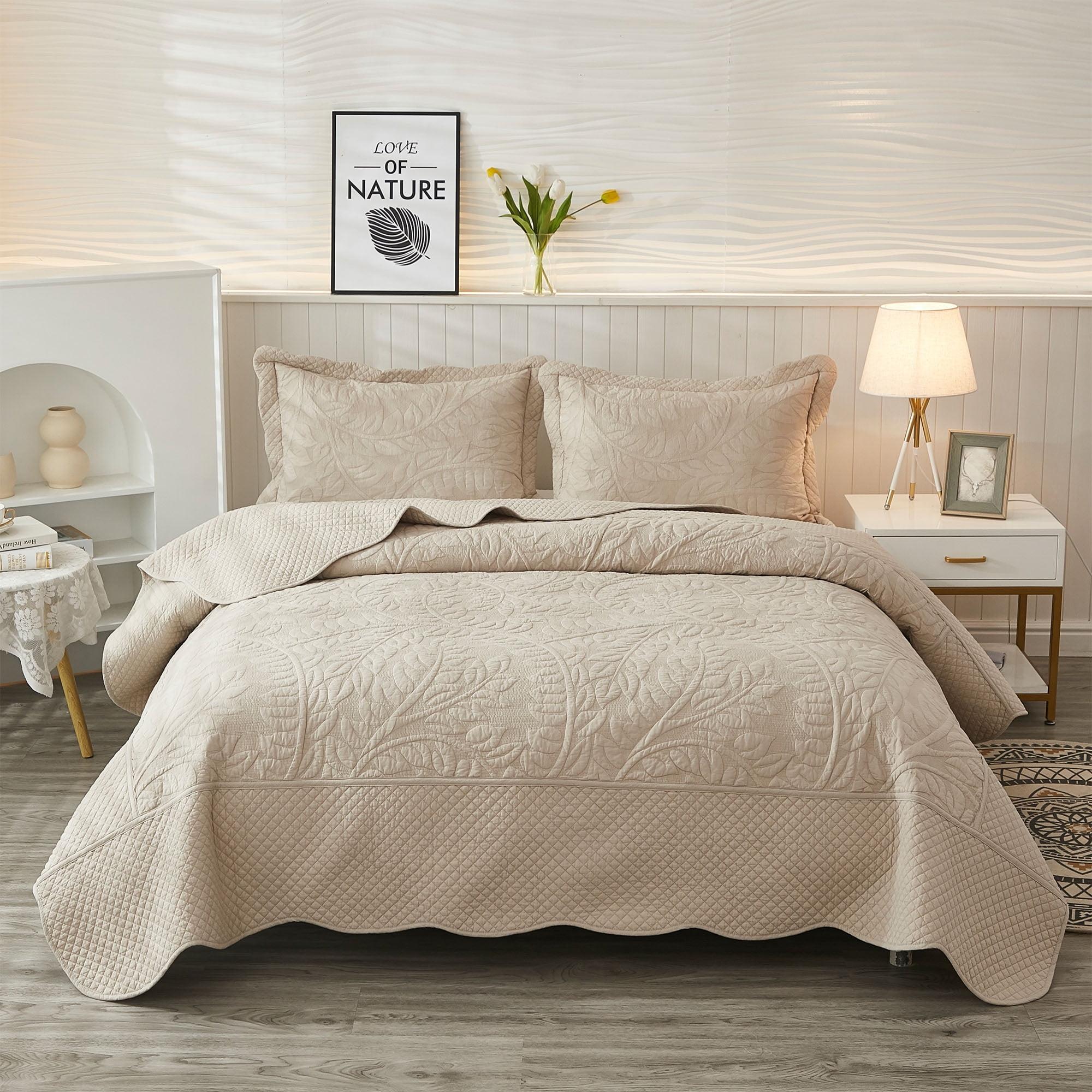 MarCielo  3 Piece Cotton Oversized Bedspread Quilt Set Tmonica Natural Beige - Oversized King