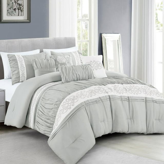Maxine King Gray and White Down Alternative Microfiber Comforter Set