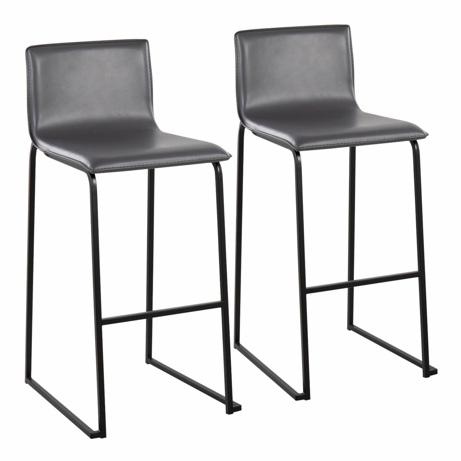 Set of 2 Mara Upholstered Barstools Gray/Black - Lumisource: Modern, Fixed Height, Faux Leather, Steel Base