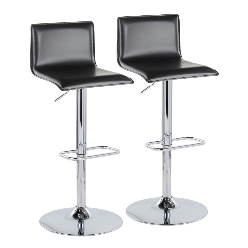 LumiSource Chrome Metal, Black PU Mara Upholstered Adjustable Barstool - Set of 2