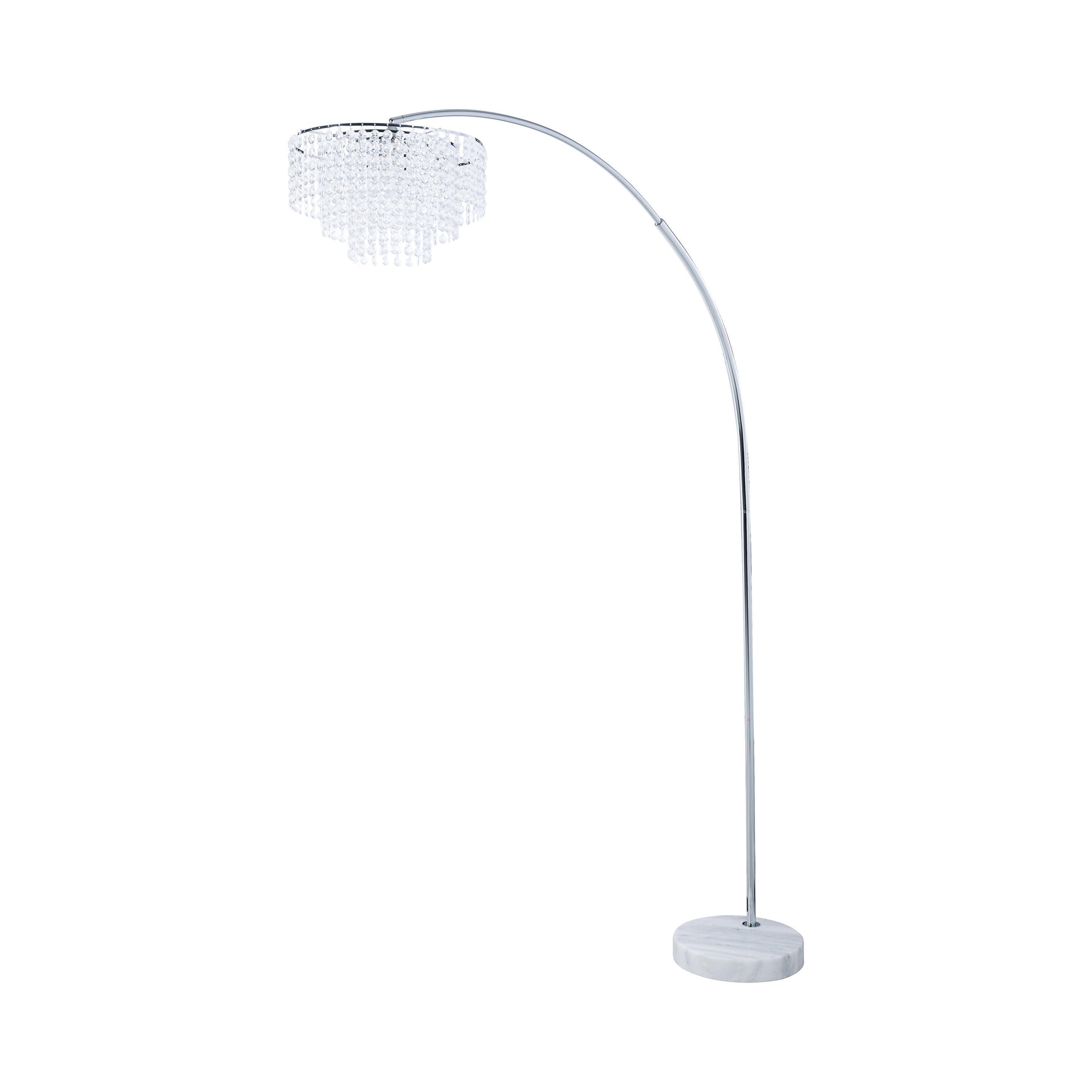 White Marble Base Arc Floor Lamp with Crystal Shade