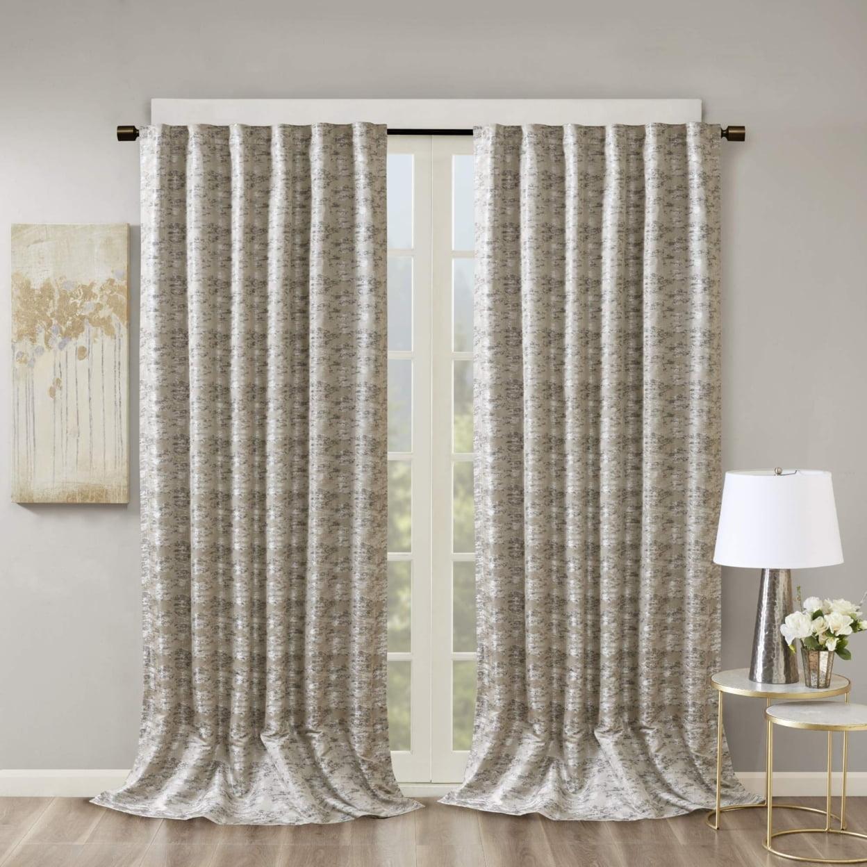 Cassius Grey/Silver Jacquard Blackout Curtain Panel 50" W x 108" L