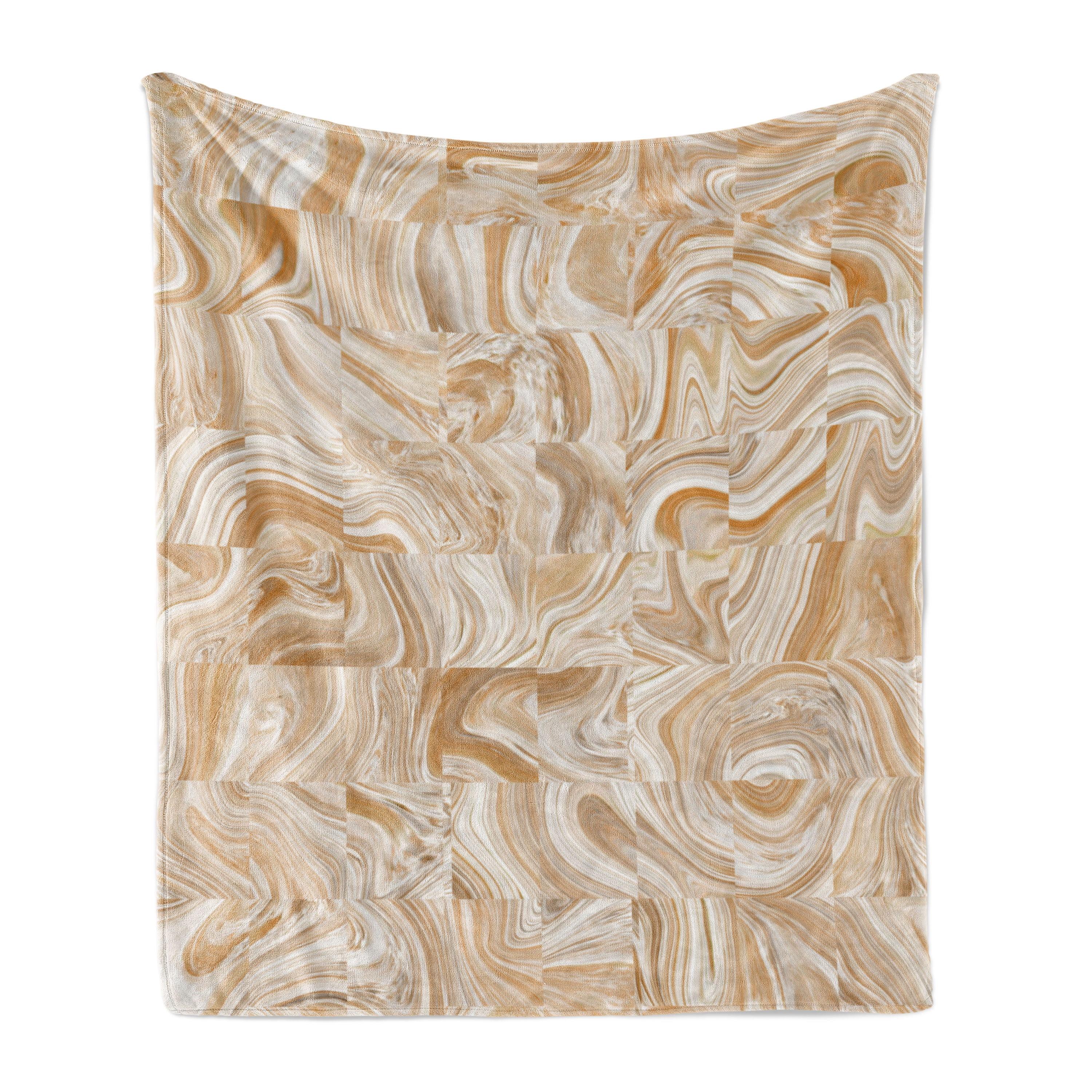 Ambesonne Brown Fleece Throw Blanket Vintage Marble Effect Tan Cream | Wayfair