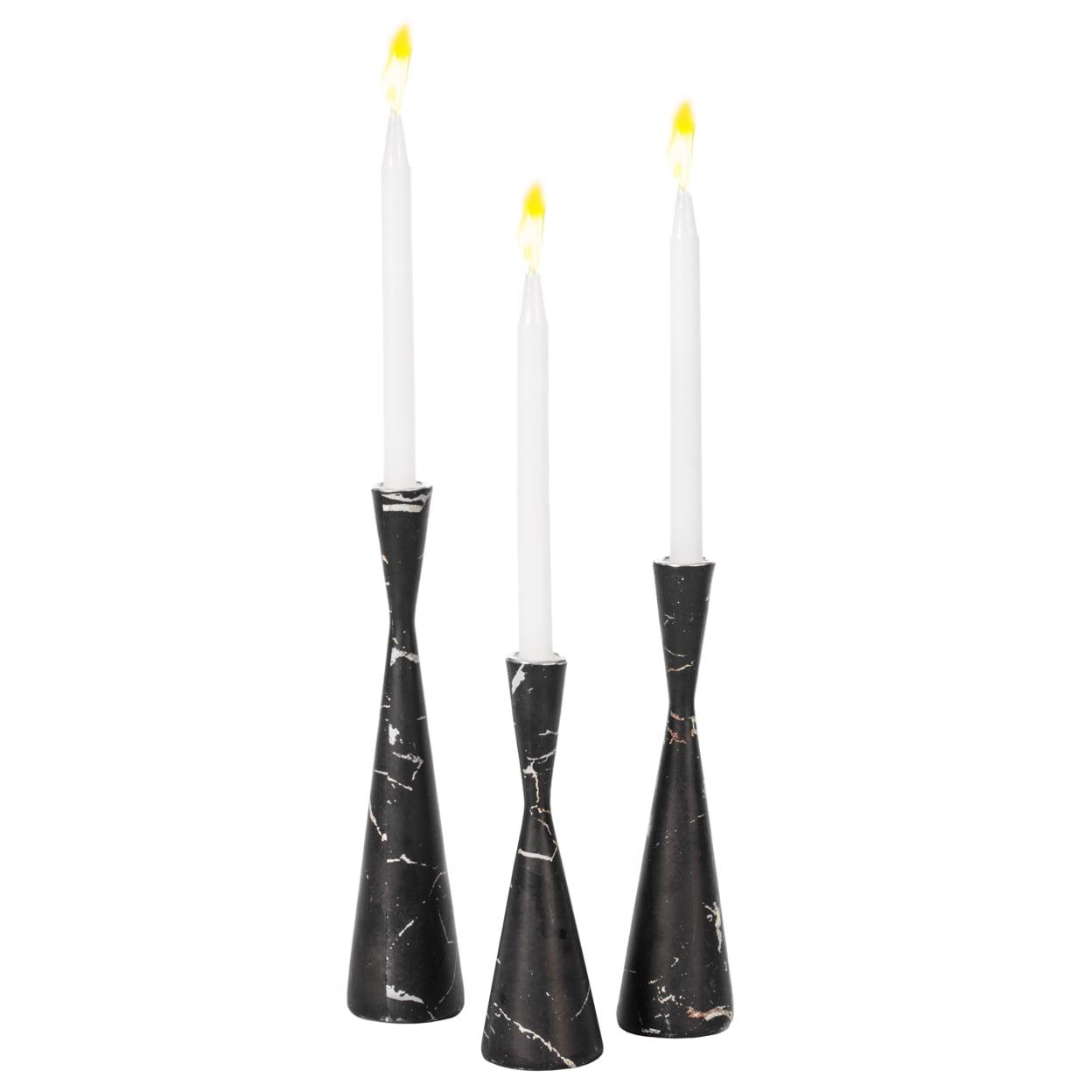 Ivy Bronx Marble Resin Candle Holders - 3 Set Taper Candlesticks for Home Decor, Gray