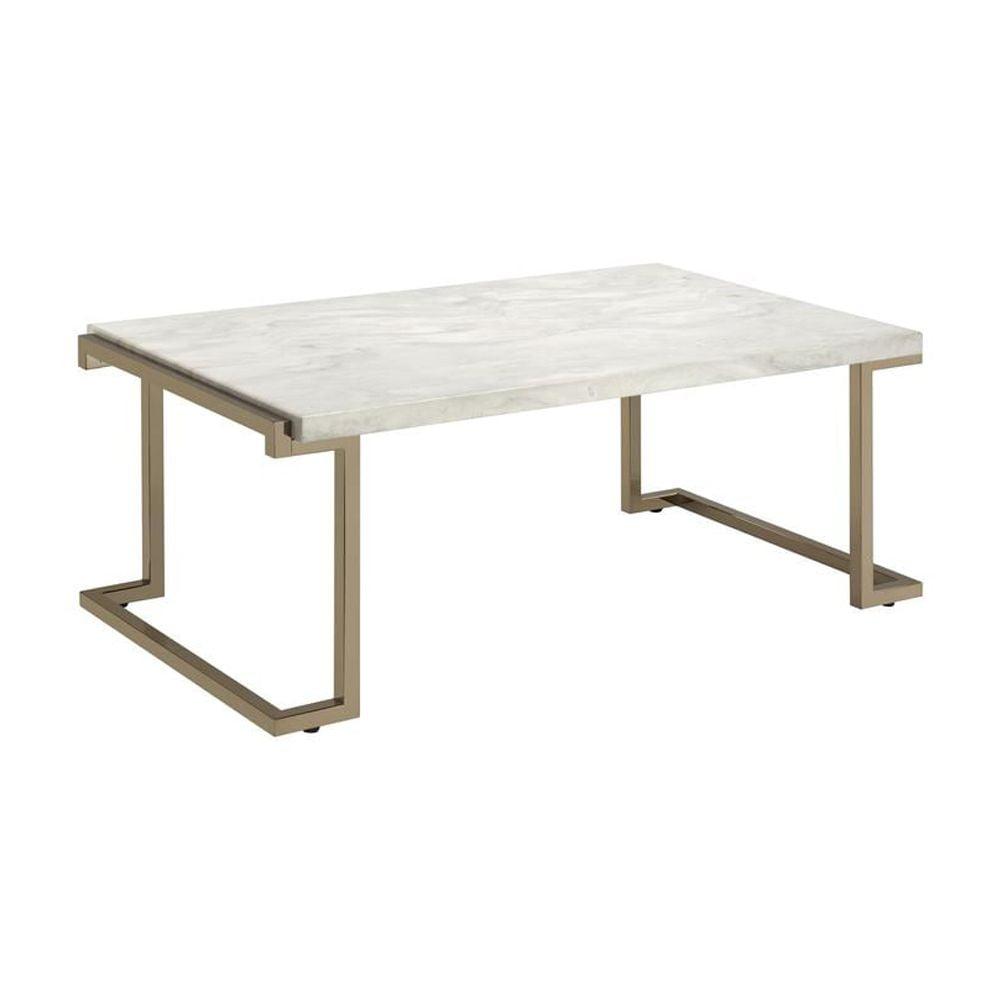 Marble Top End Table With Metal Base White And Gold - Saltoro Sherpi