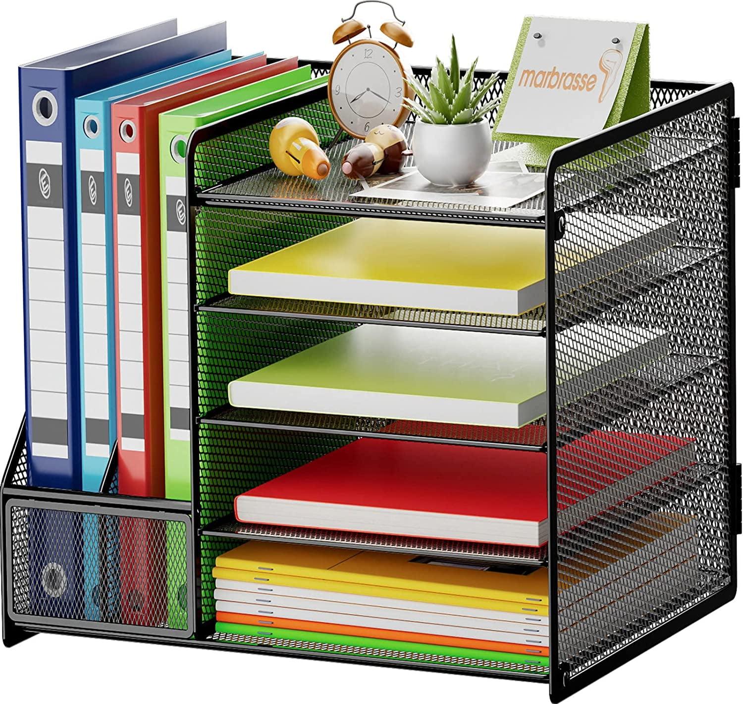 Black Mesh 5-Tier Desk Organizer with File and Magazine Holders