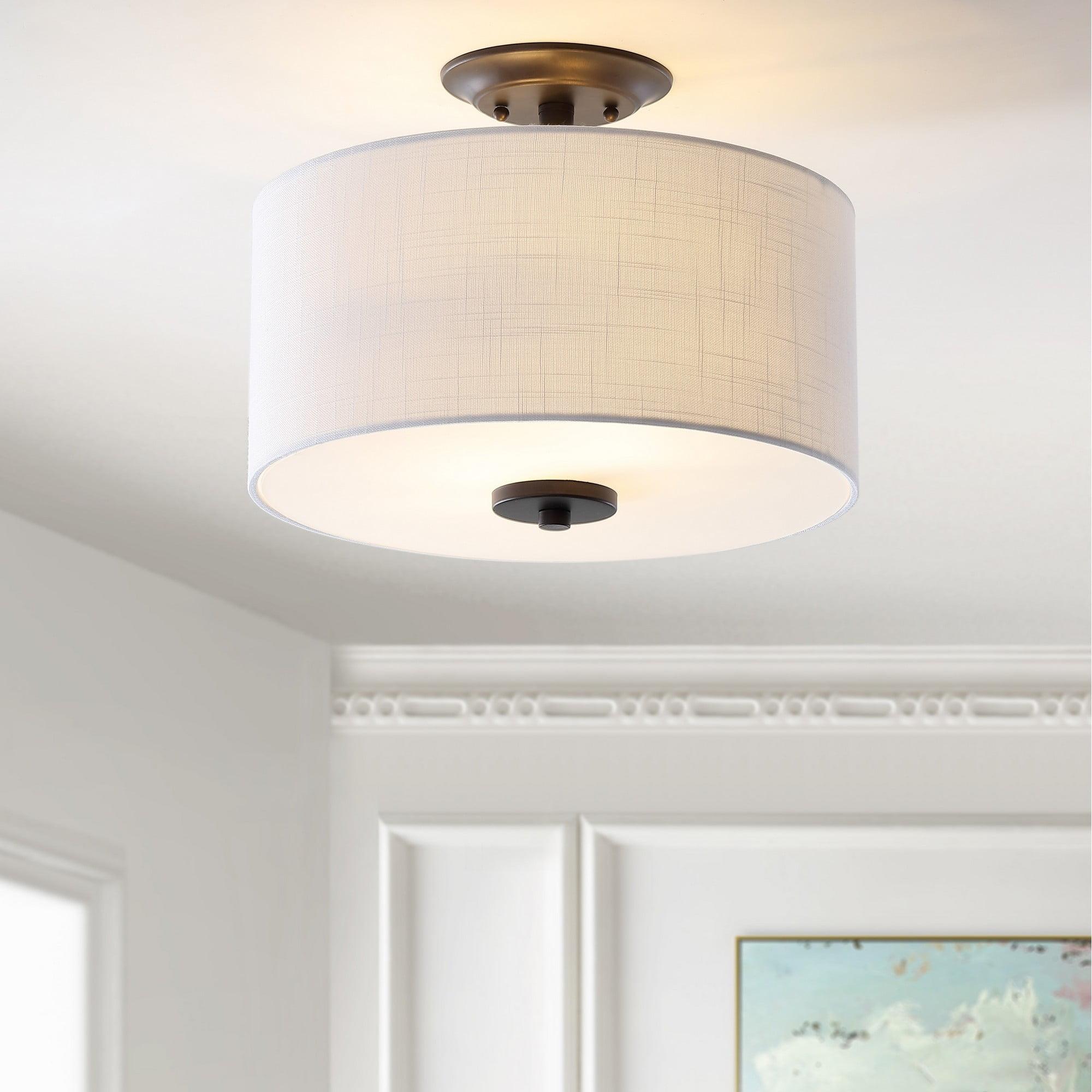 Elegant 15" Drum Linen Shade LED Semi-Flush Mount in Oil Rubbed Bronze