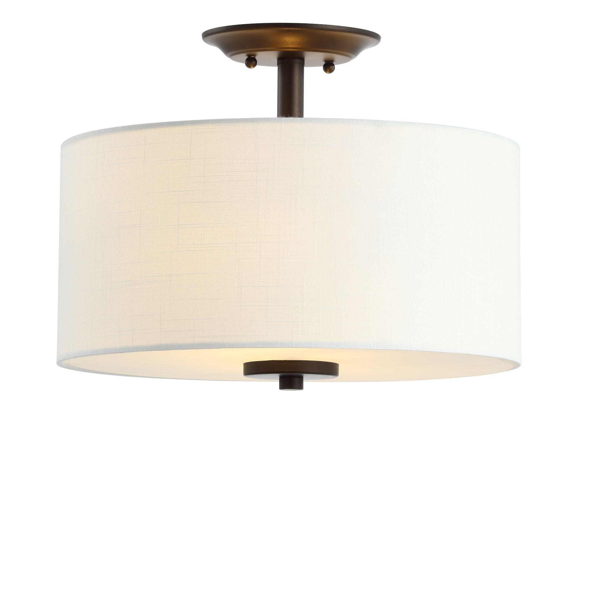 Elegant 15" Drum Linen Shade LED Semi-Flush Mount in Oil Rubbed Bronze