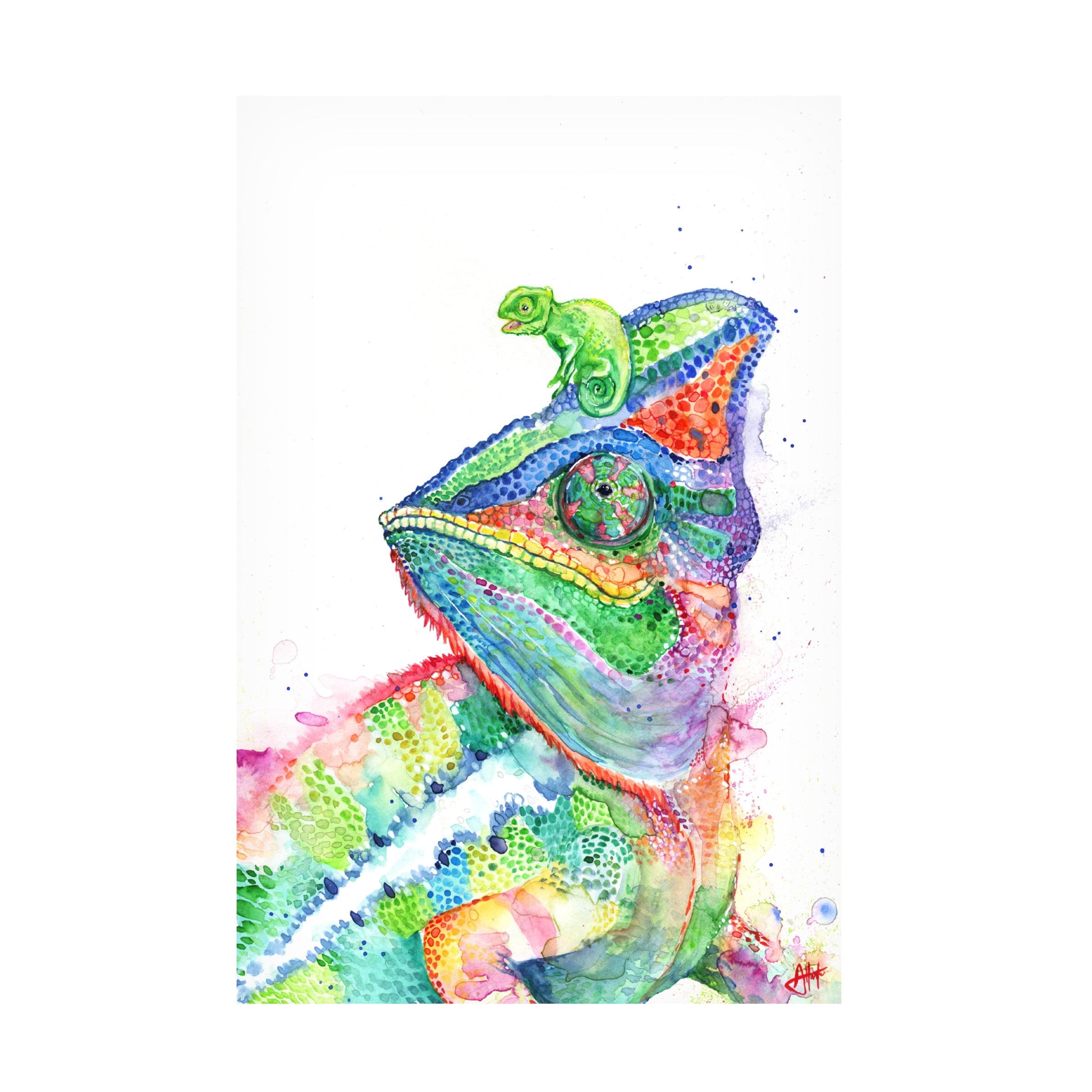 Colorful Chameleon and Baby 16" x 24" Canvas Art