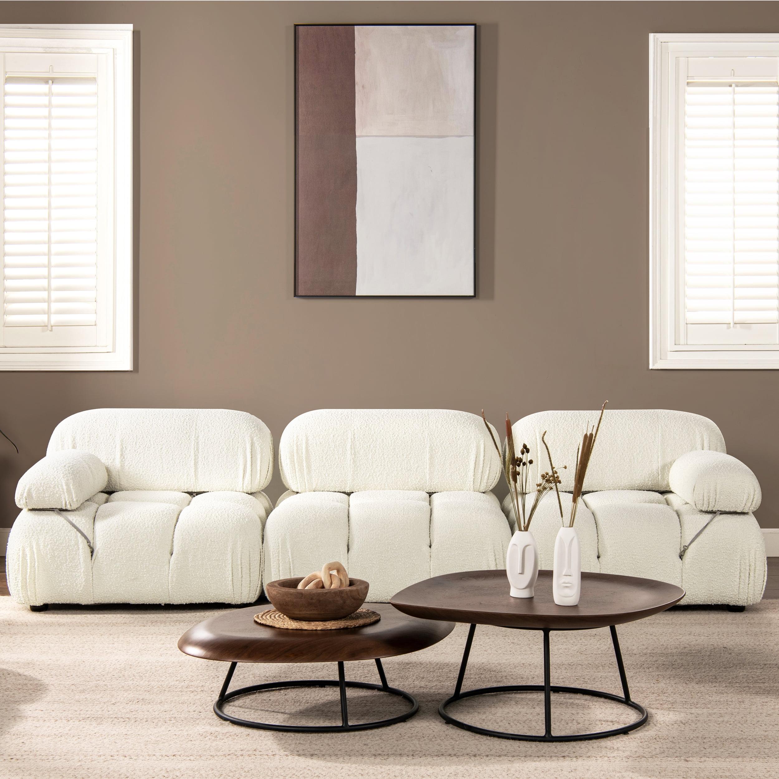 Marcel 109.5" Bubble Modular Modern 3-Piece Sofa, Ivory White Boucle