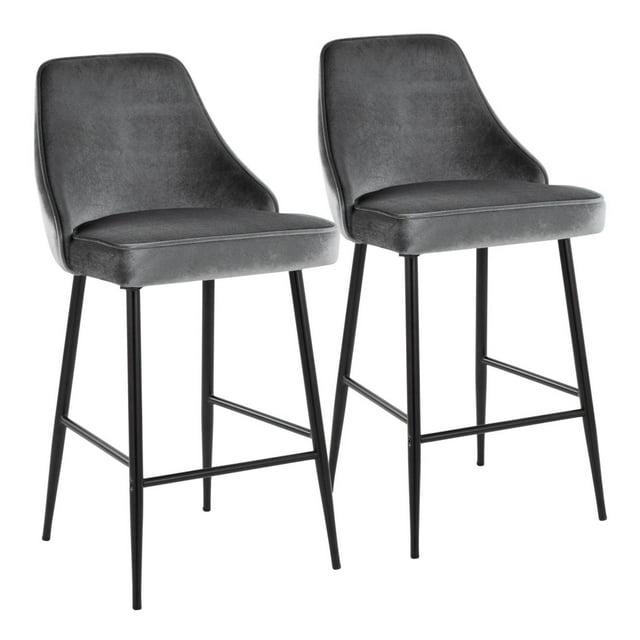 Marcel 25" Contemporary Fixed-Height Counter Stool In Black Metal And Blue Velvet - Set Of 2