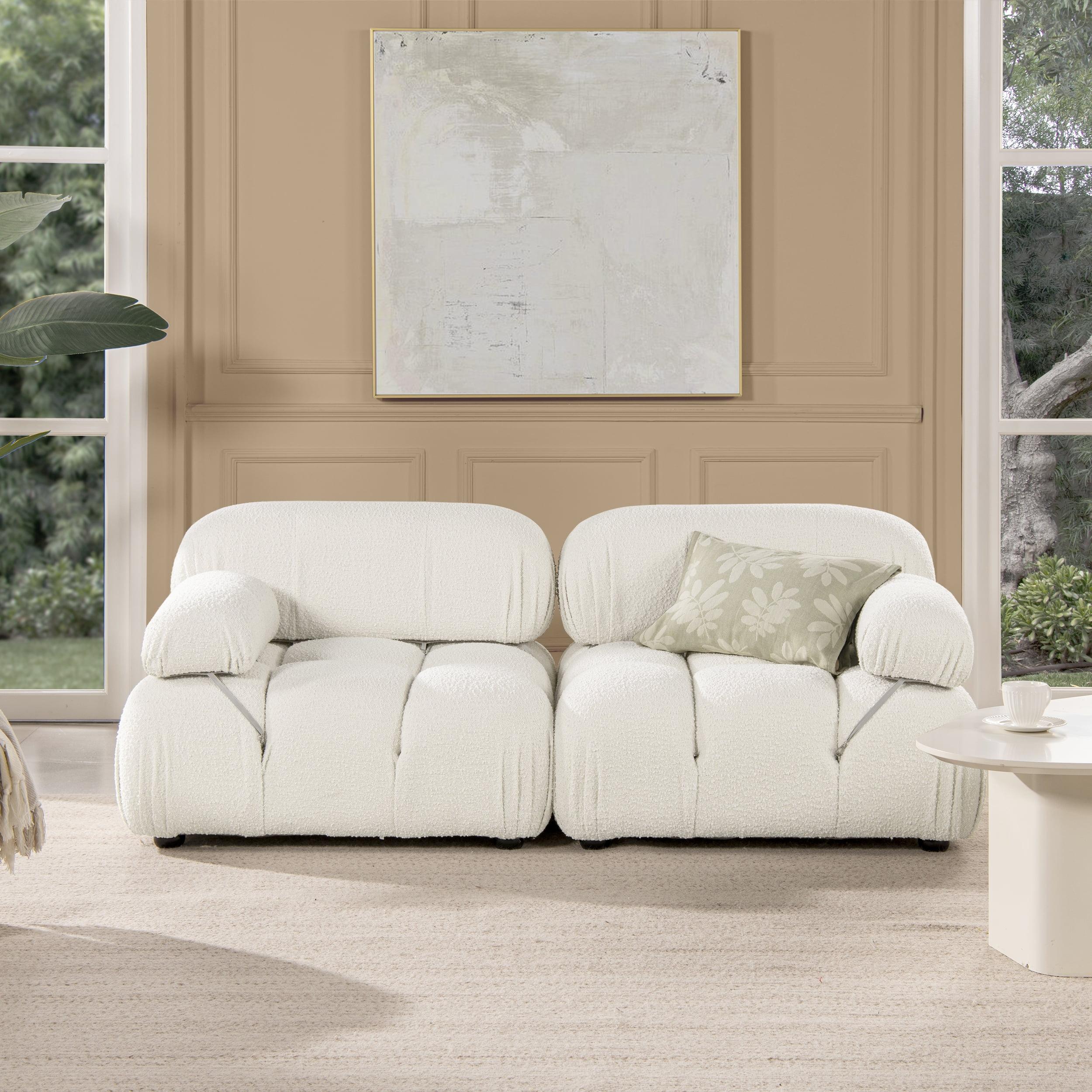 Ivory White Bouclé 72.5" Modular Tufted Loveseat Sofa