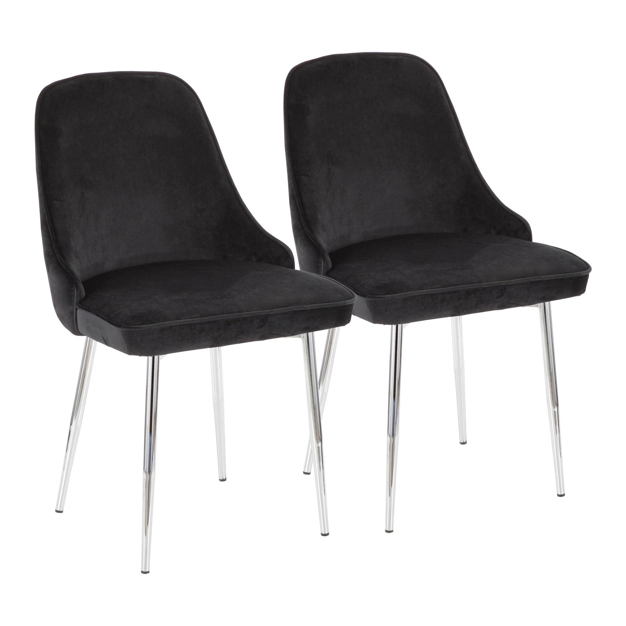 Set of 2 Black Velvet Upholstered Dining Chairs with Chrome Legs