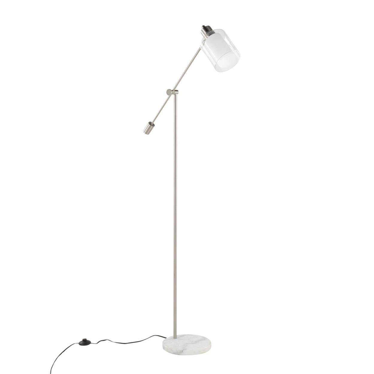 Marcel Contemporary, Glam Floor Lamp in White Marble and Nickel Metal with Clear and Frosted Glass Shade by LumiSource