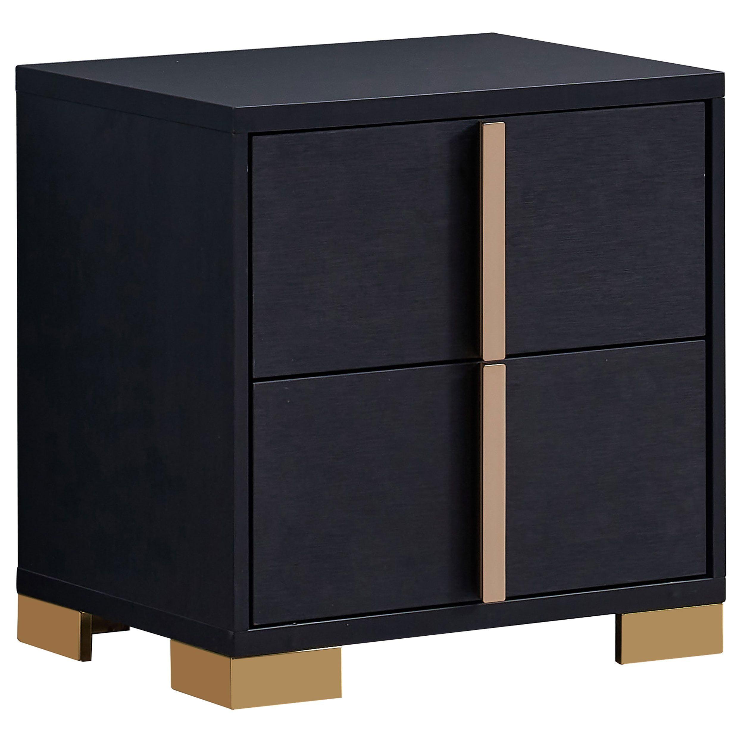 Black and Gold 2-Drawer Modern Nightstand