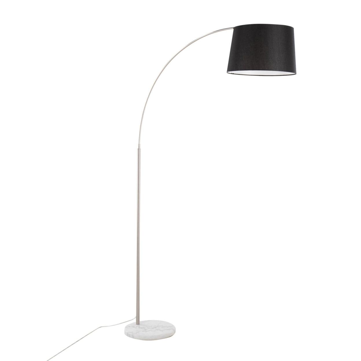 March Contemporary Floor Lamp in White Marble and Nickel with Black Linen Shade by LumiSource