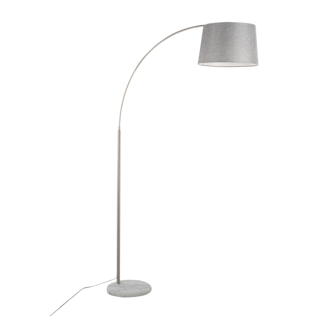 Arc Elegance 74" Grey Linen Shade Floor Lamp with Marble Base