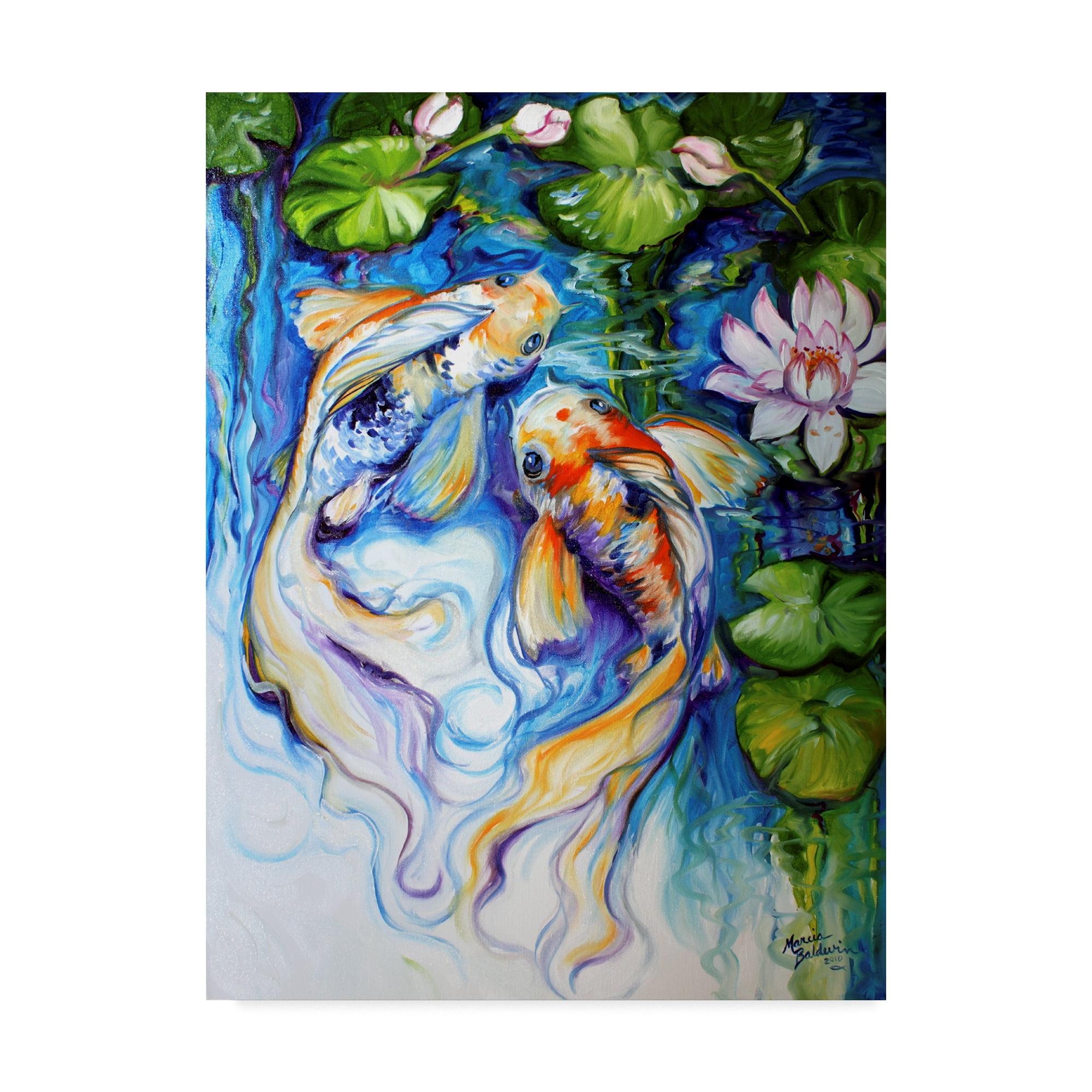 Trademark Fine Art -Marcia Baldwin 'Koi Koi And Lily' Canvas Art - 32''x24''