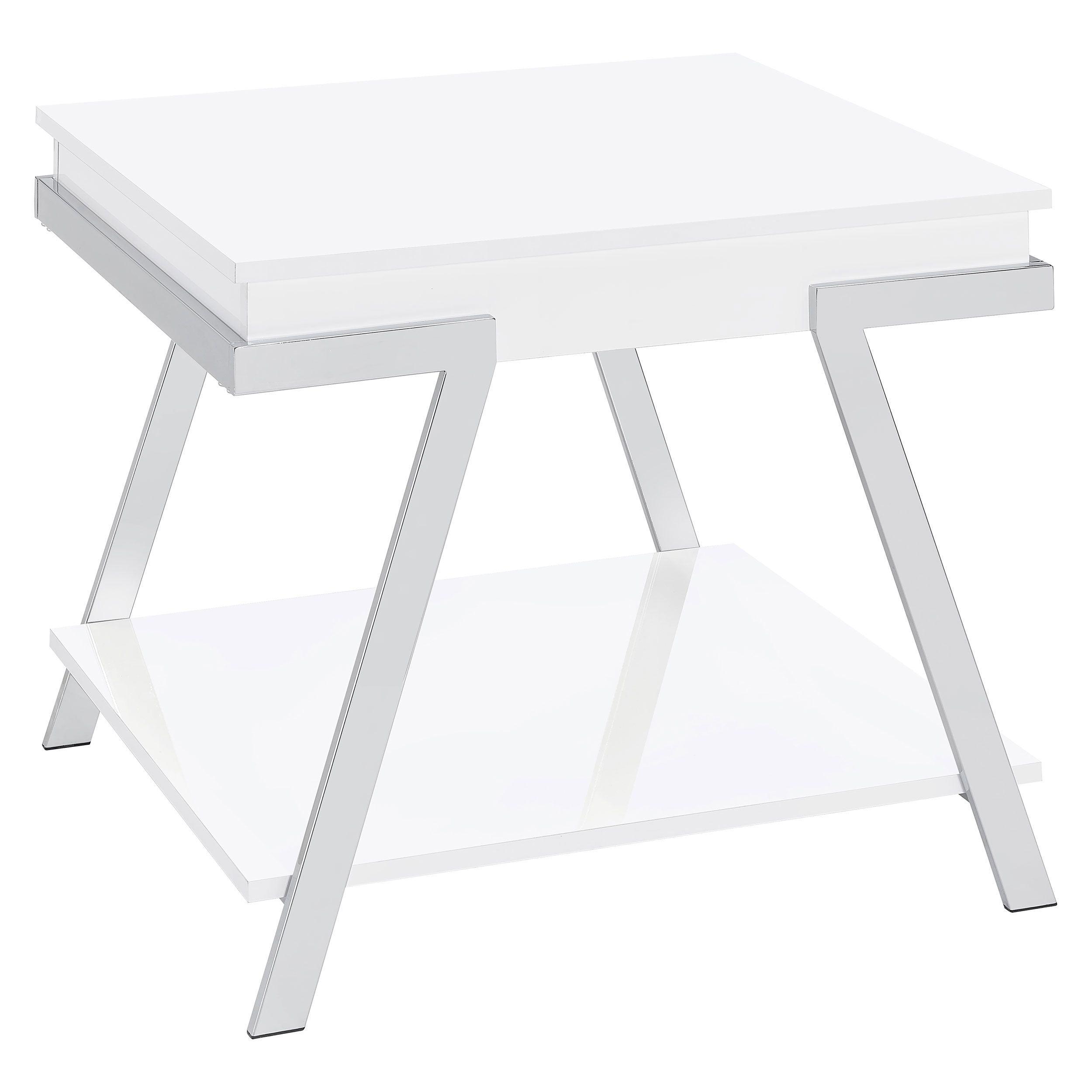 Modern White High Gloss and Chrome Rectangular End Table