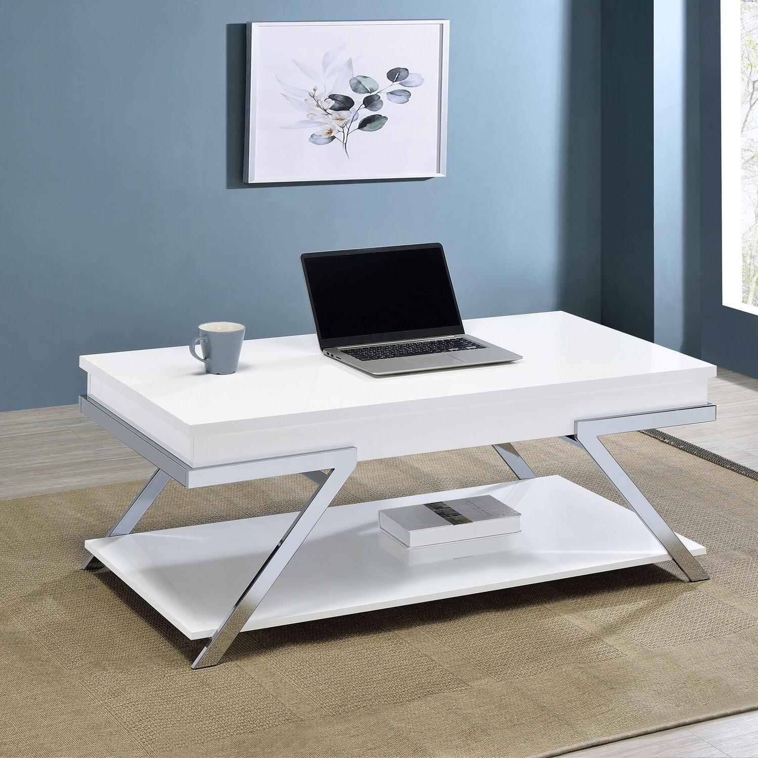 Coaster Marcia Modern Wood Rectangular Lift Top Coffee Table White High Gloss/Chrome