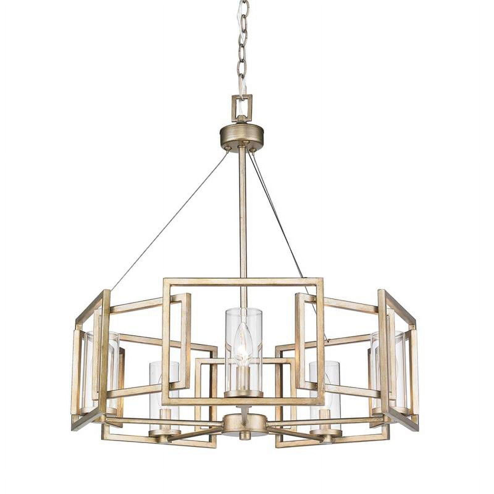 Elegant White Gold 5-Light Chandelier with Clear Glass Cylinders