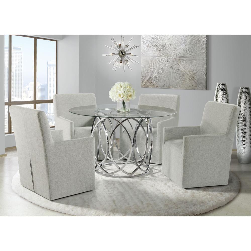 Marcy Chrome and Glass 5-Piece Dining Set with Upholstered Arm Chairs