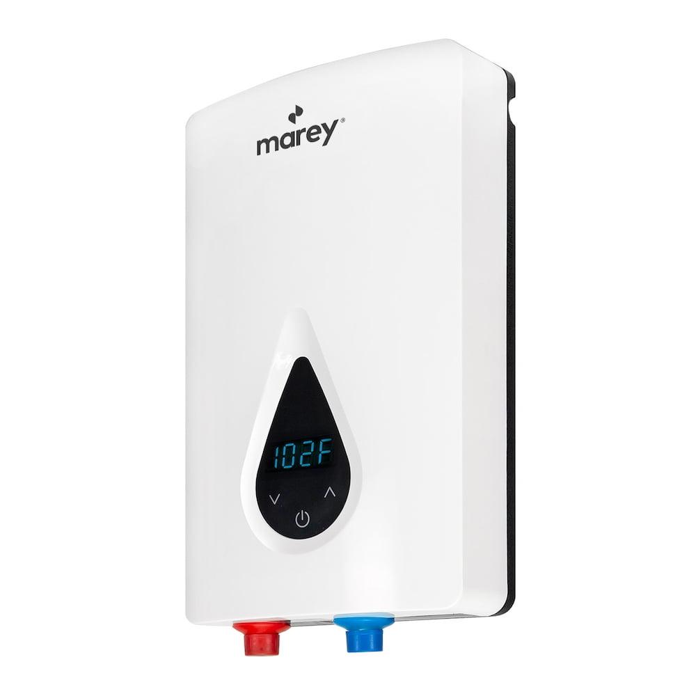 Compact White Electric Tankless Water Heater with Digital Panel