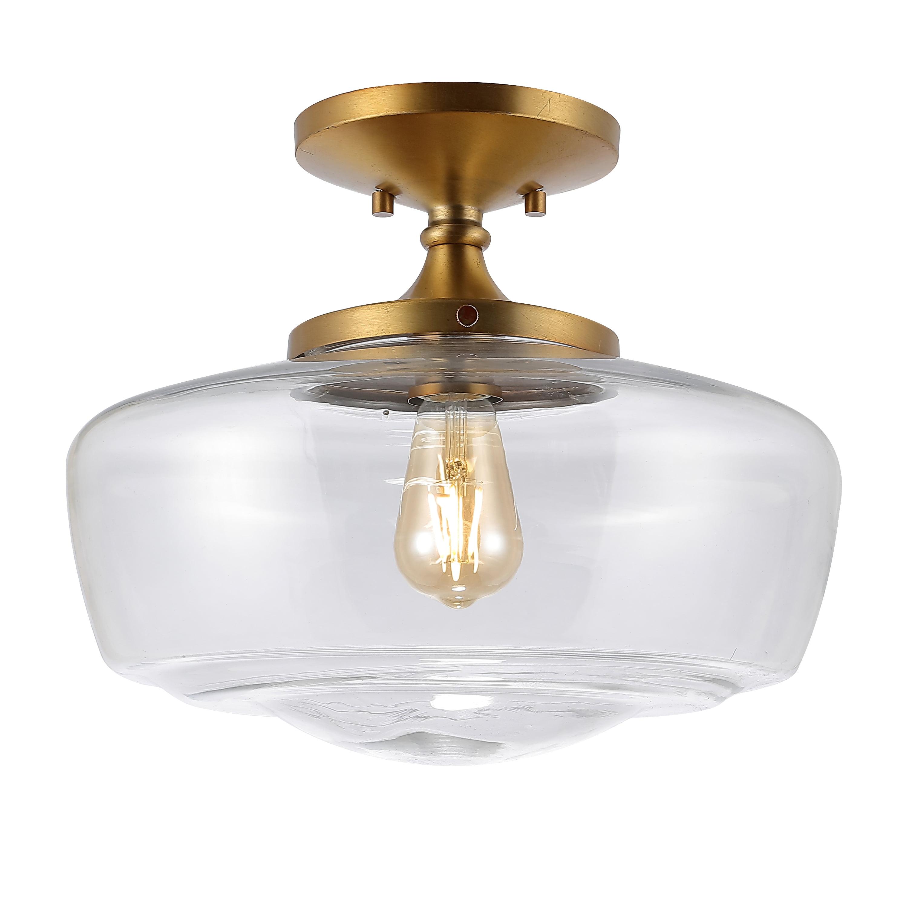 14" Marfa Glass/Iron Farmhouse Modern LED Flush Mount - JONATHAN Y