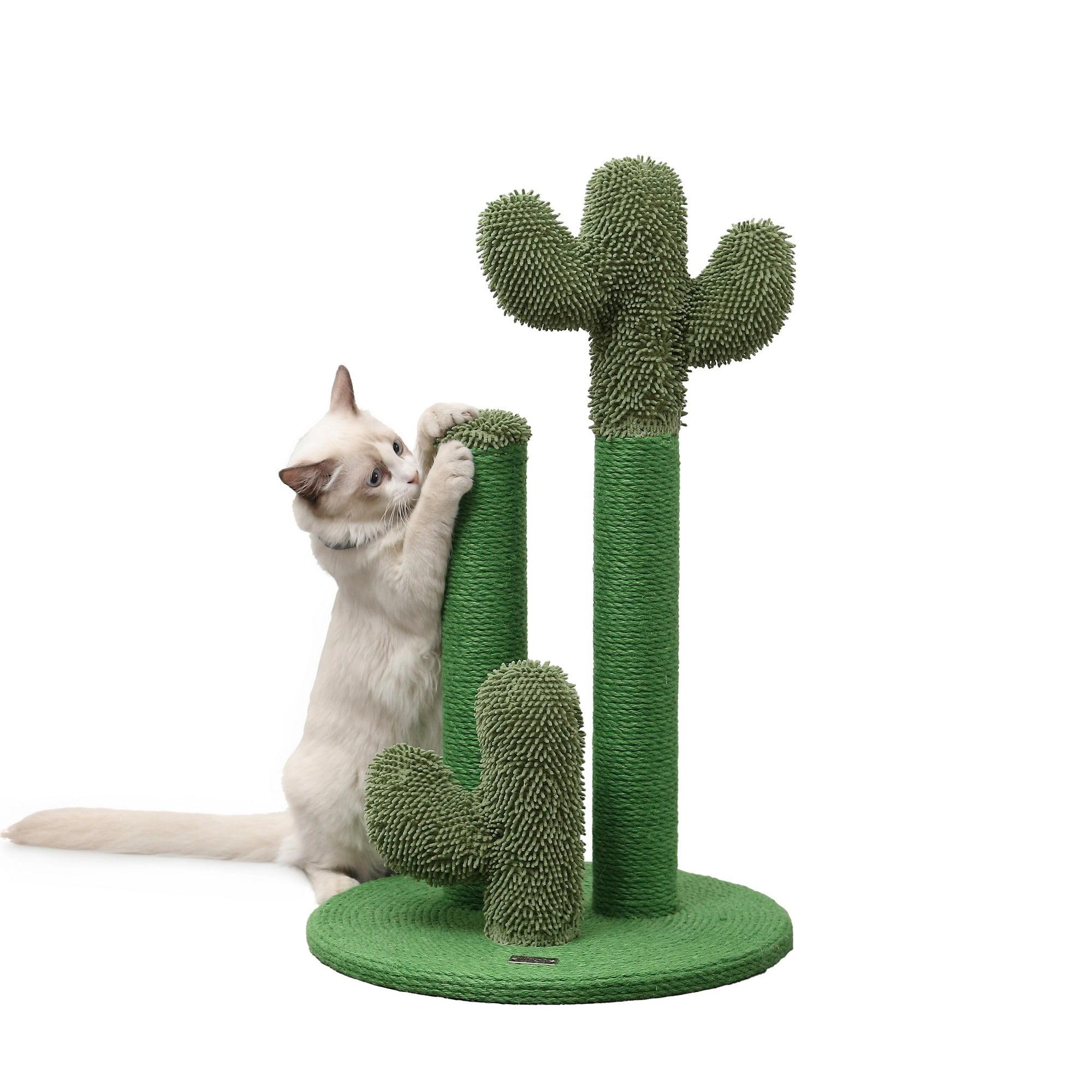 Marfa 25.25" Modern Jute Triple-Cactus Cat Scratching Post with Fuzzy Toy, Green