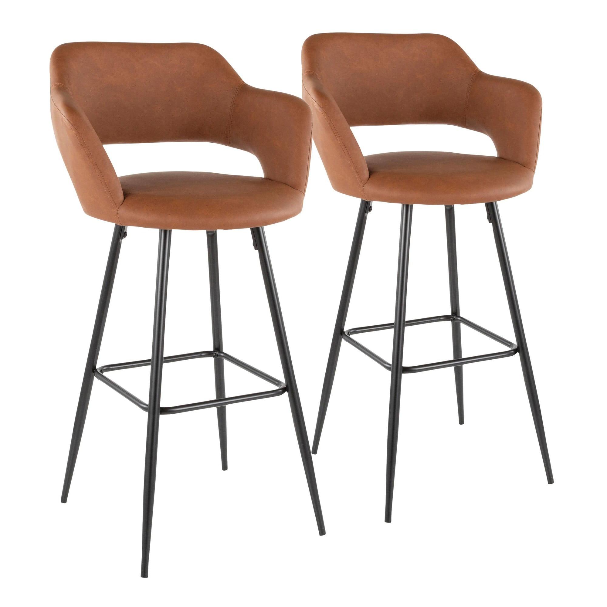 Margarite Contemporary Barstool in Black Metal and Brown Faux Leather by LumiSource - Set of 2