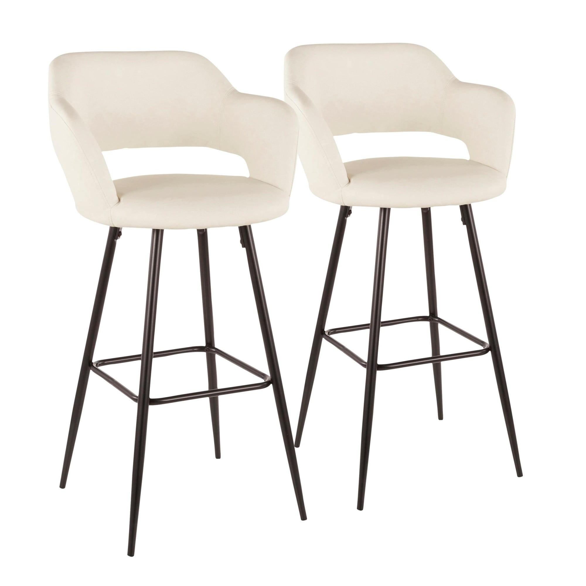 Set of 2 Margarite Contemporary Barstools: Ergonomic Low Back, Metal Legs, 29" Seat Height - LumiSource