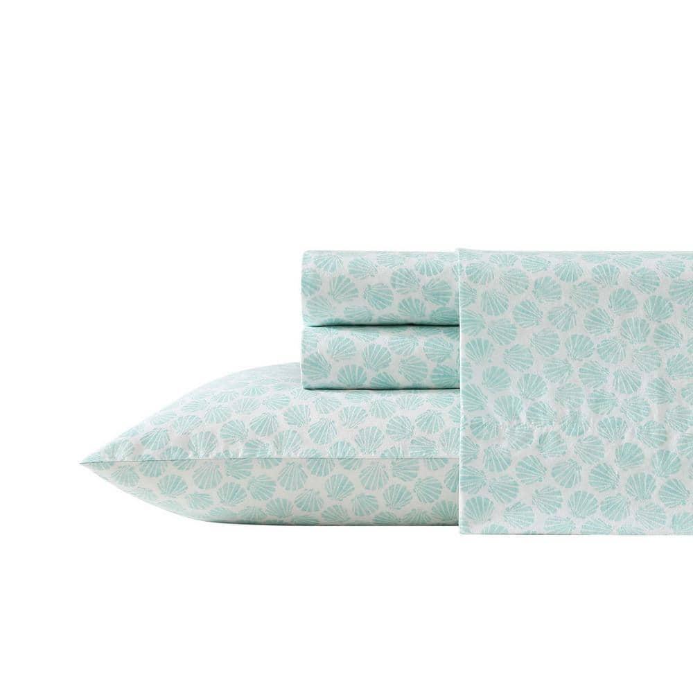 Margate Shells Blue Cotton Percale Full Sheet Set