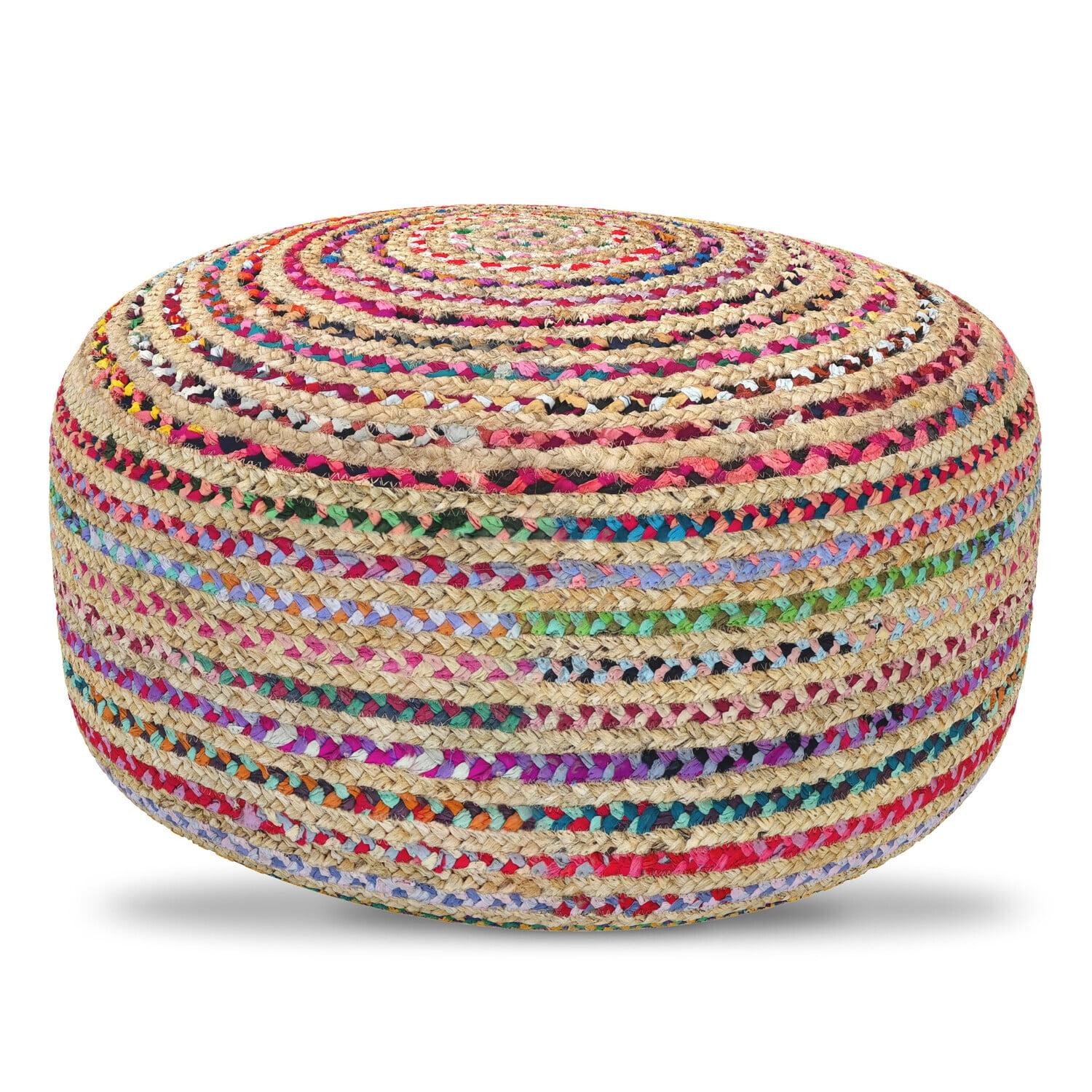 Margo Boho Contemporary Round Large Pouf in Multi Color