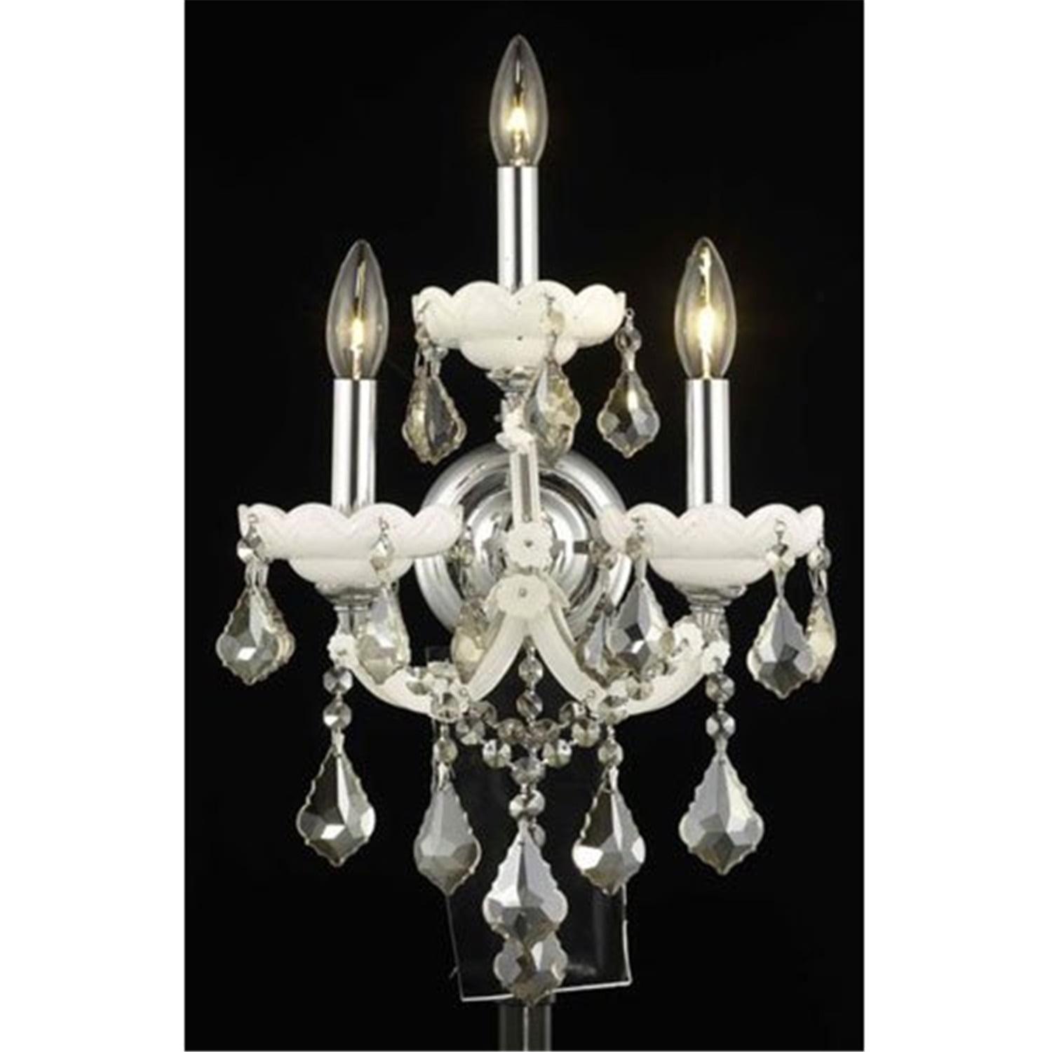 Elegant Lighting Maria Theresa 3 light white Wall Sconce Golden Teak (Smoky) Royal Cut Crystal