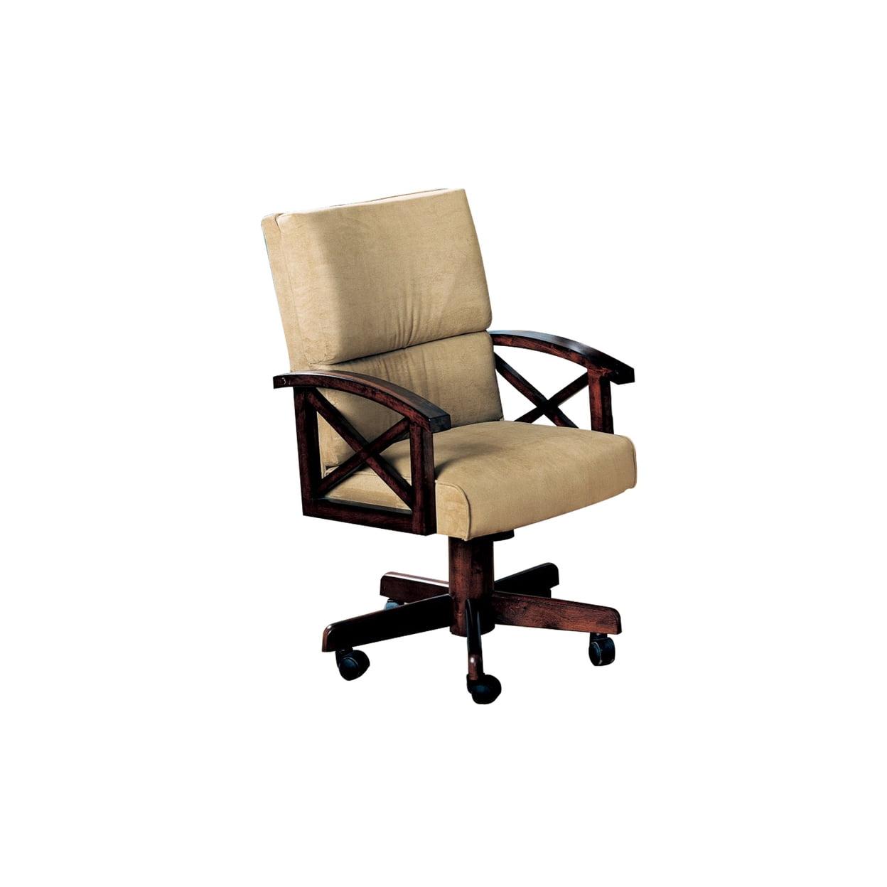 Beige and Tobacco Upholstered Game Chair with Casters