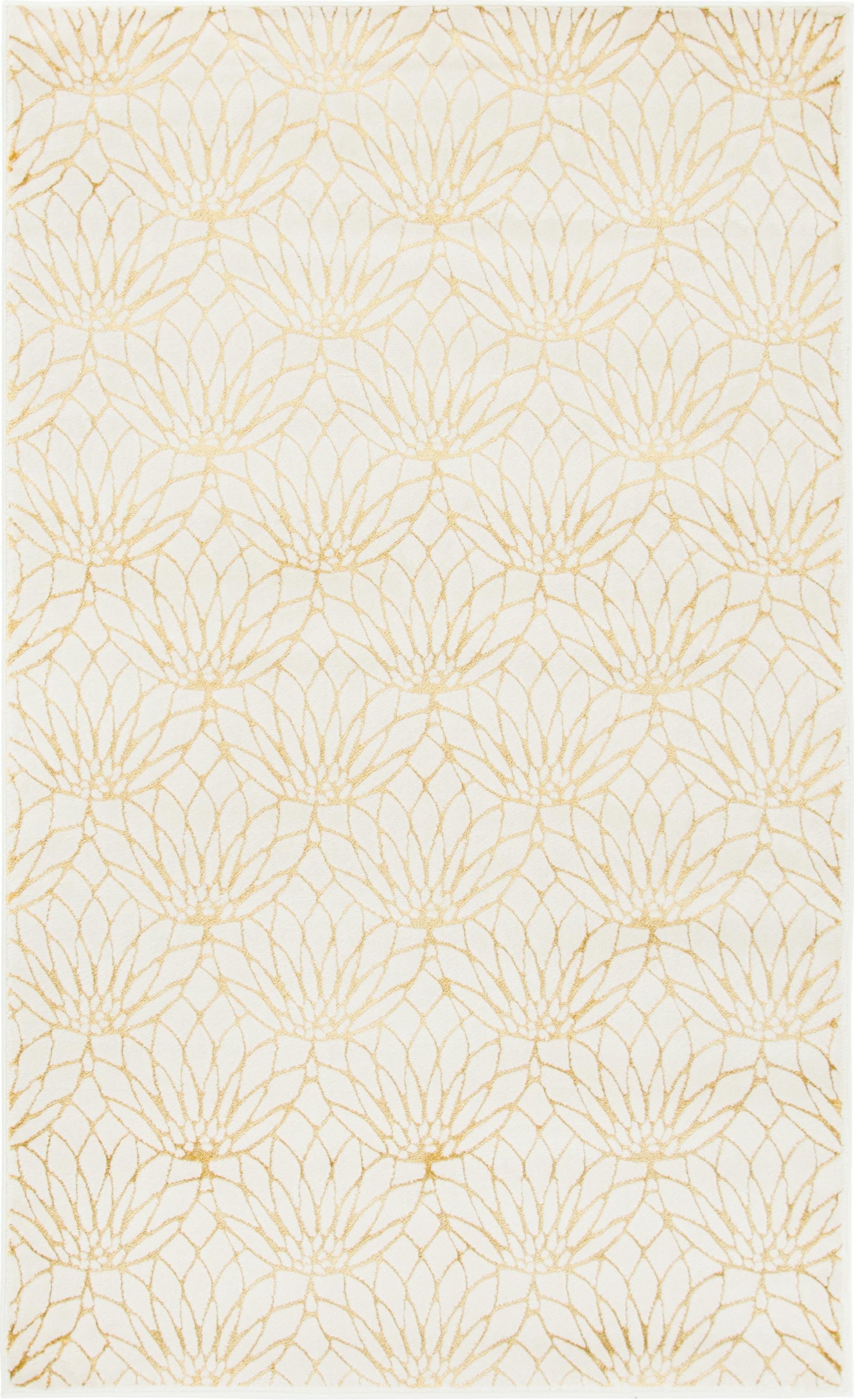 White and Gold Abstract Rectangular Area Rug