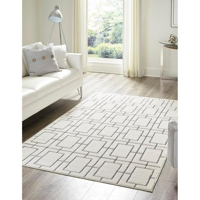 Glam Geometric White Silver Area Rug